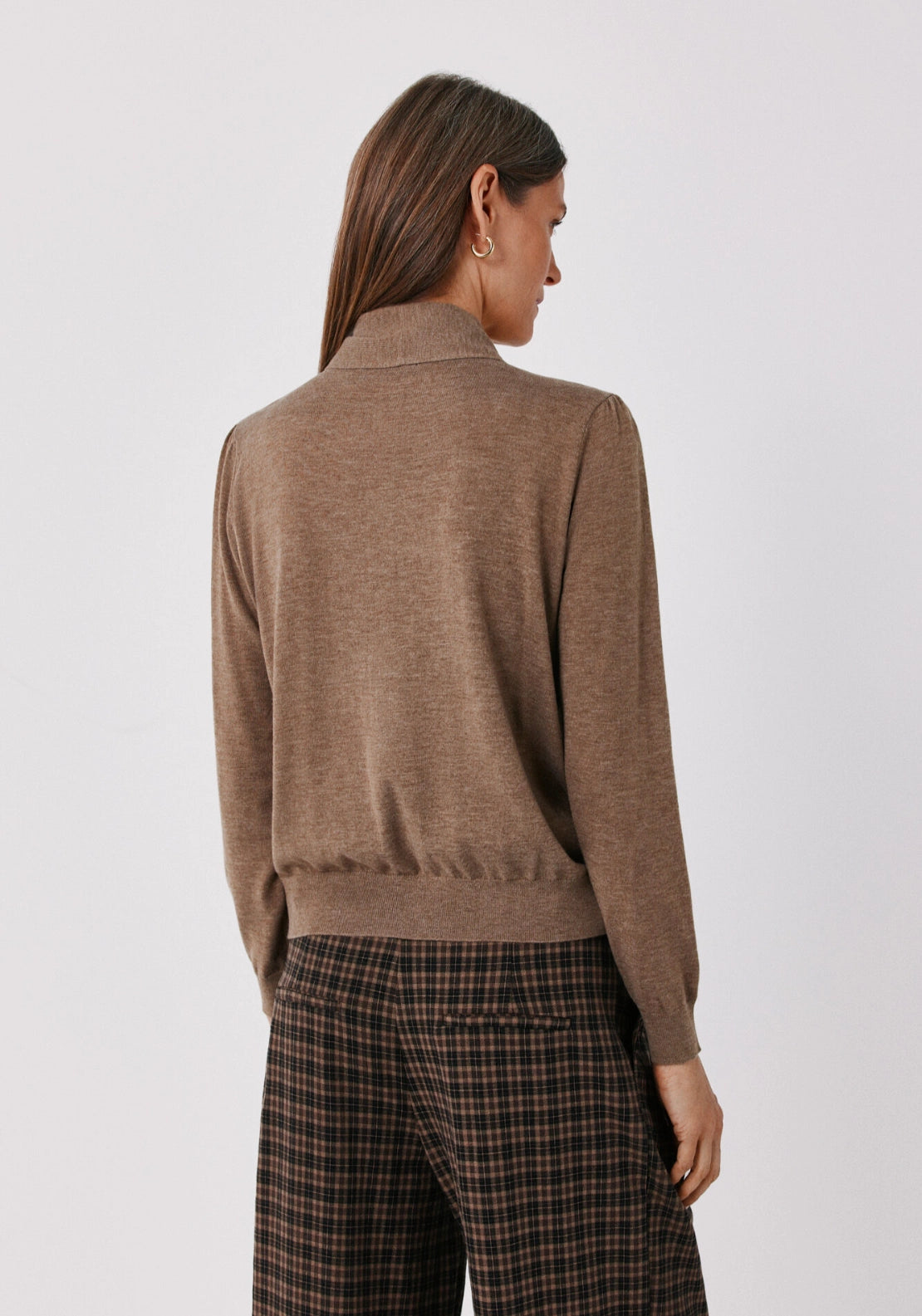 Cortefiel Tie Neck Fine Knit Cardigan - Tan 2 Shaws Department Stores