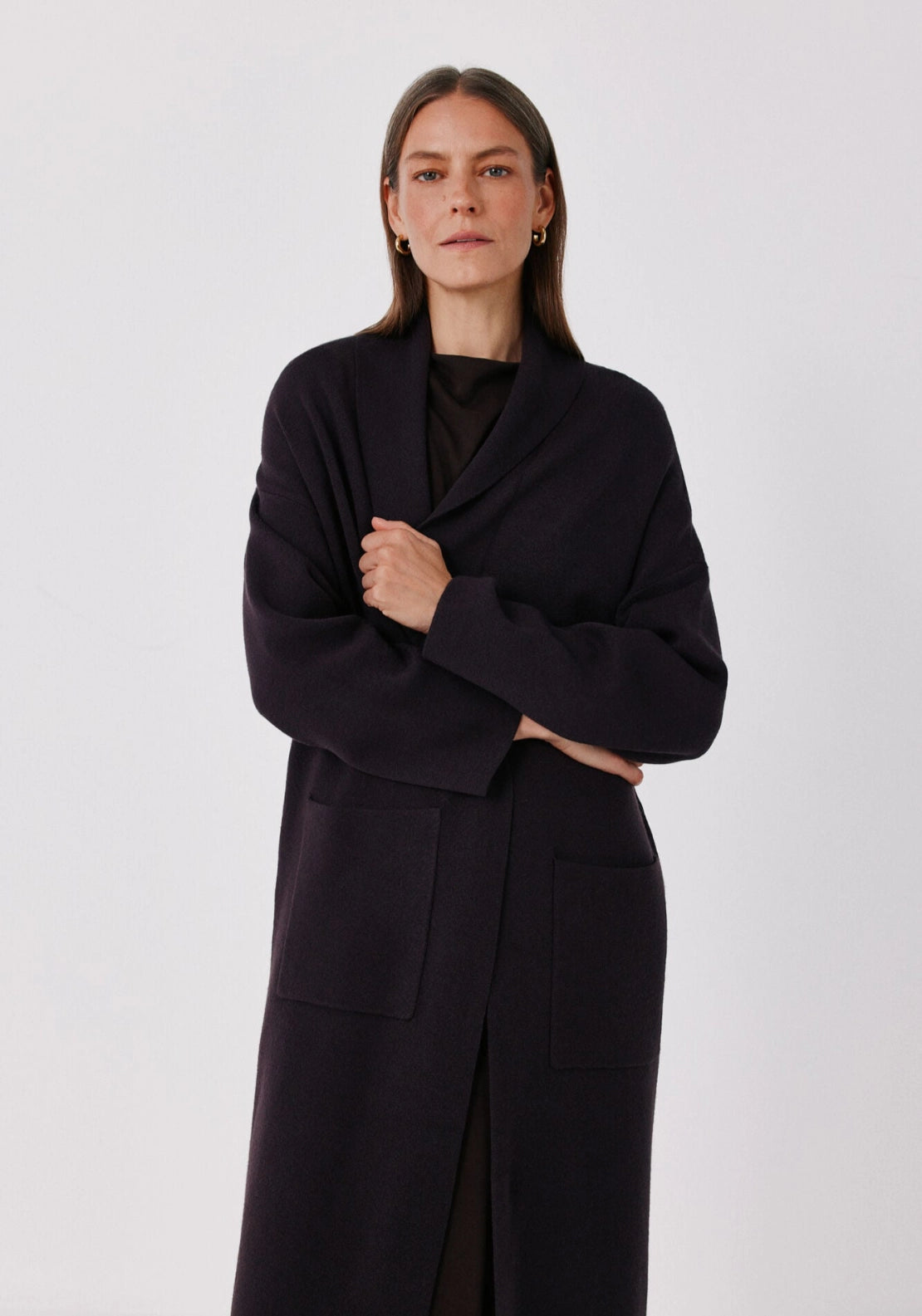 Longline Knit Coatigan - Dark Brown