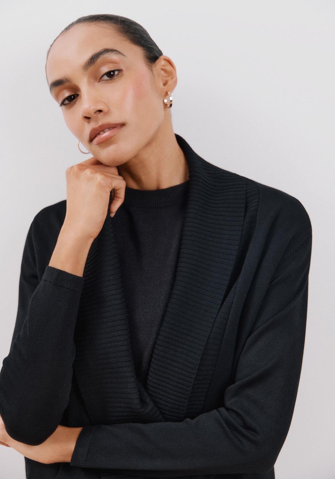 Cortefiel Long Sleeve Open Cardigan - Black 9 Shaws Department Stores