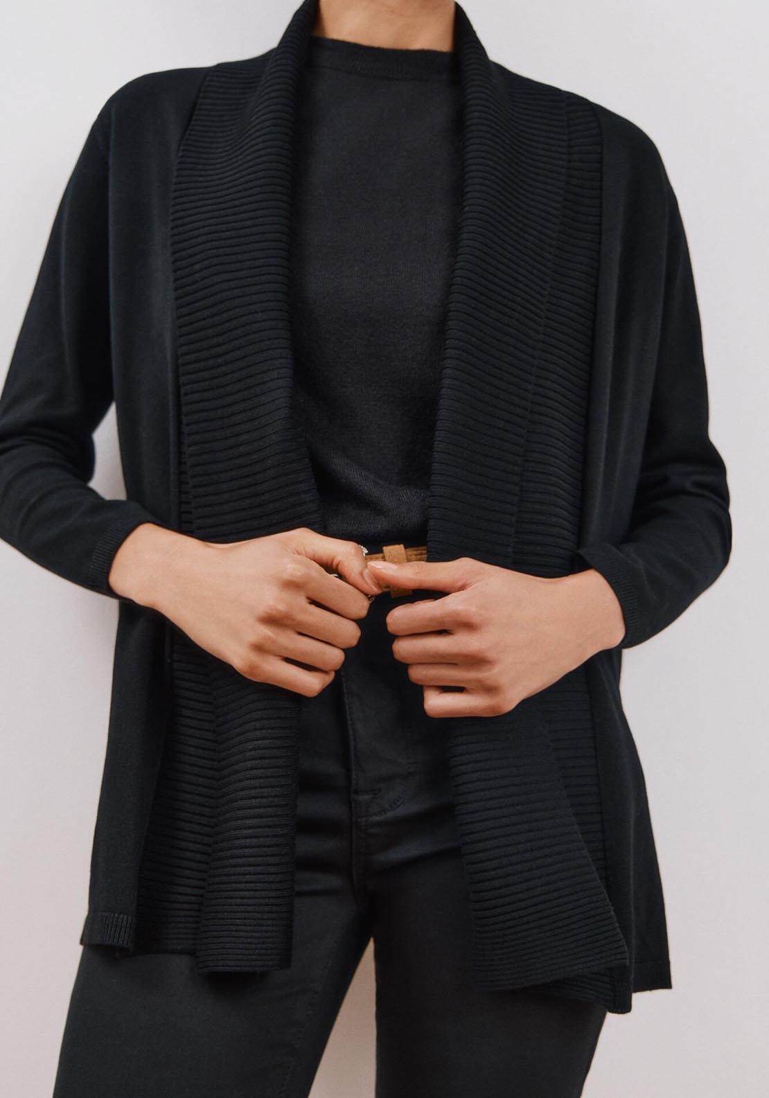 Cortefiel Long Sleeve Open Cardigan - Black 8 Shaws Department Stores