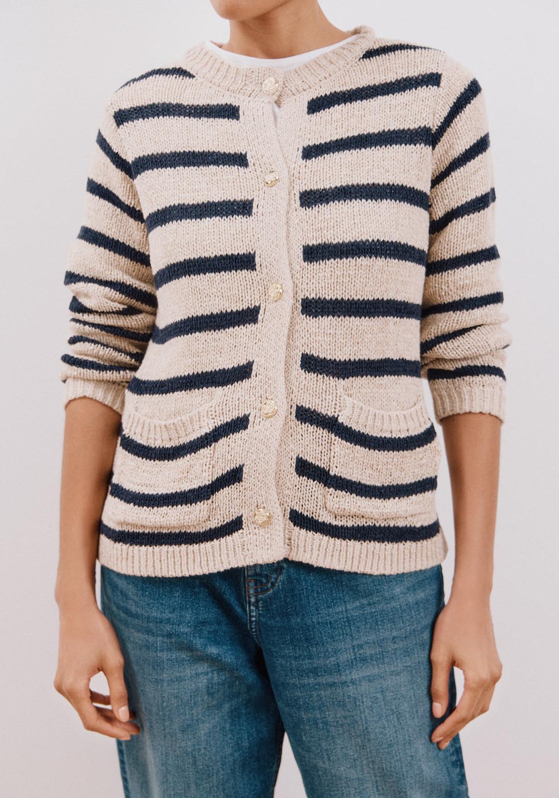 Cortefiel Two-Tone Striped Jacket - Beige/camel 4 Shaws Department Stores