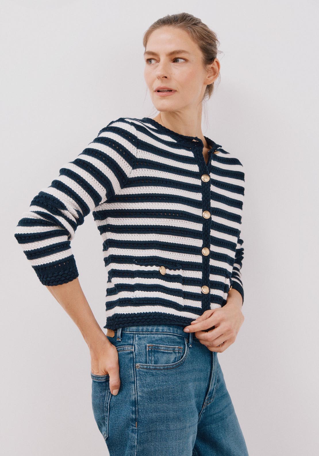 Cortefiel Short Jacket With Buttons - Blue 3 Shaws Department Stores