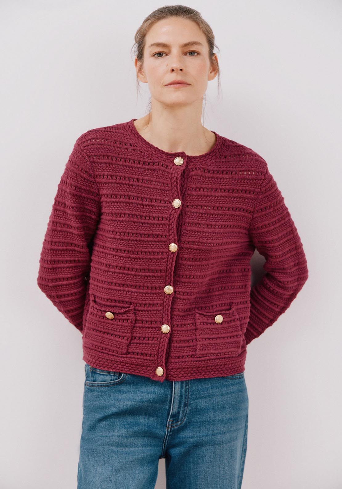 Cortefiel Short Jacket With Buttons - Fuchsia 1 Shaws Department Stores