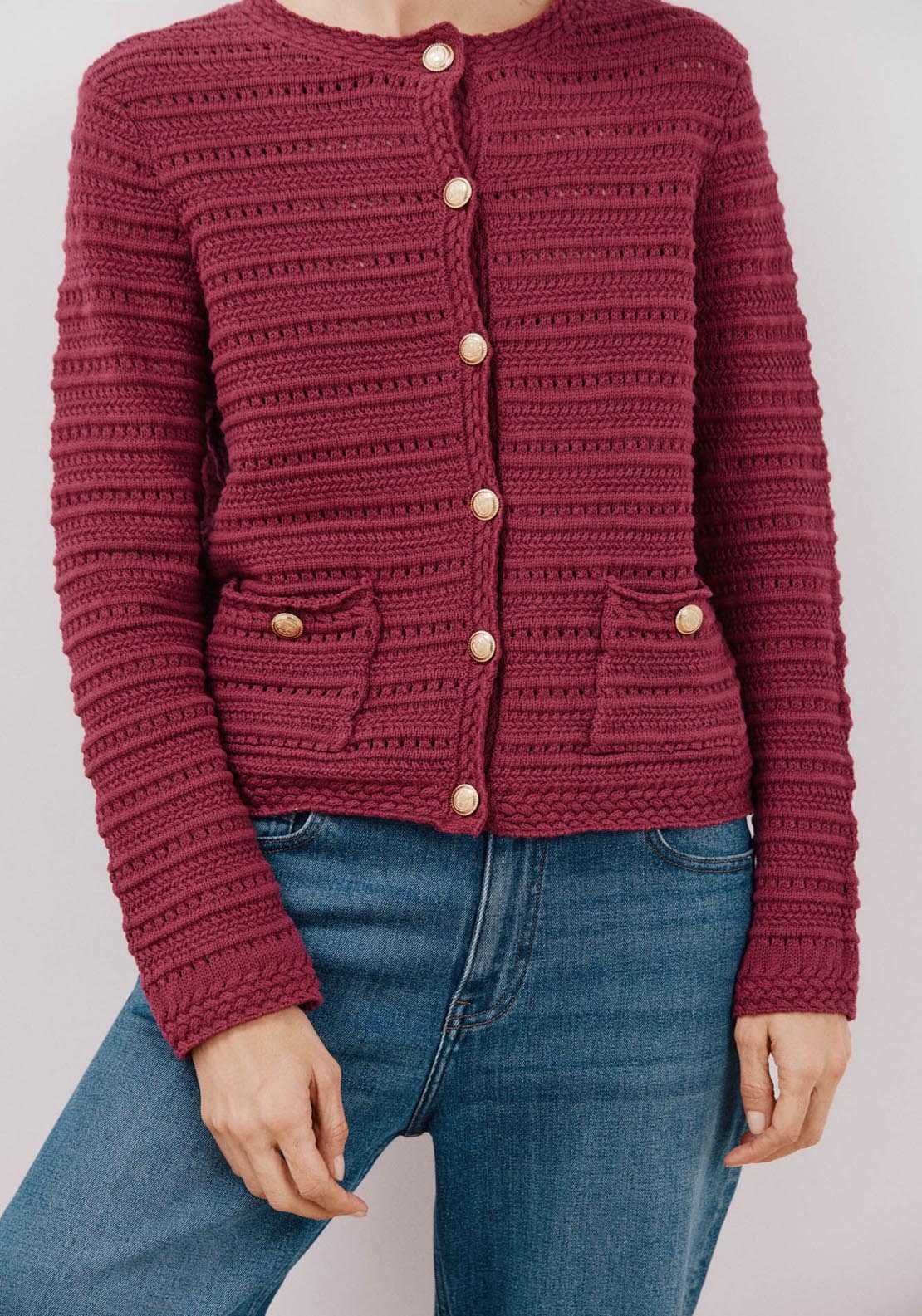 Cortefiel Short Jacket With Buttons - Fuchsia 2 Shaws Department Stores