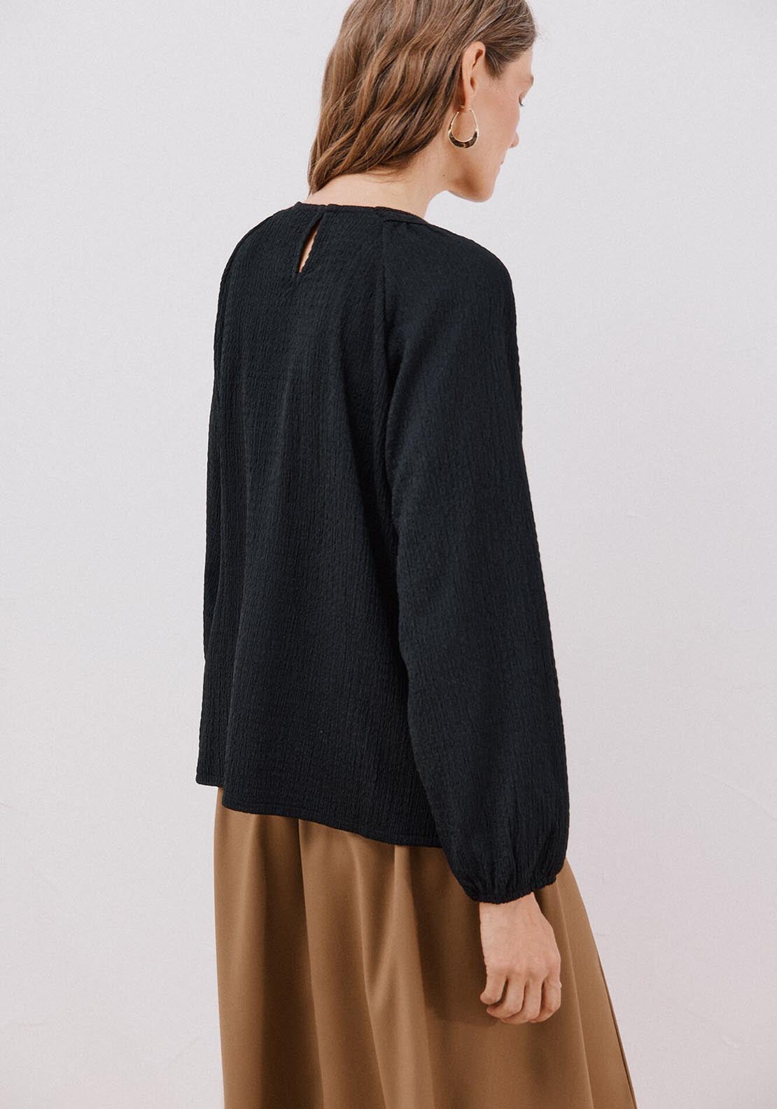 Crochet Patch Top - Black
