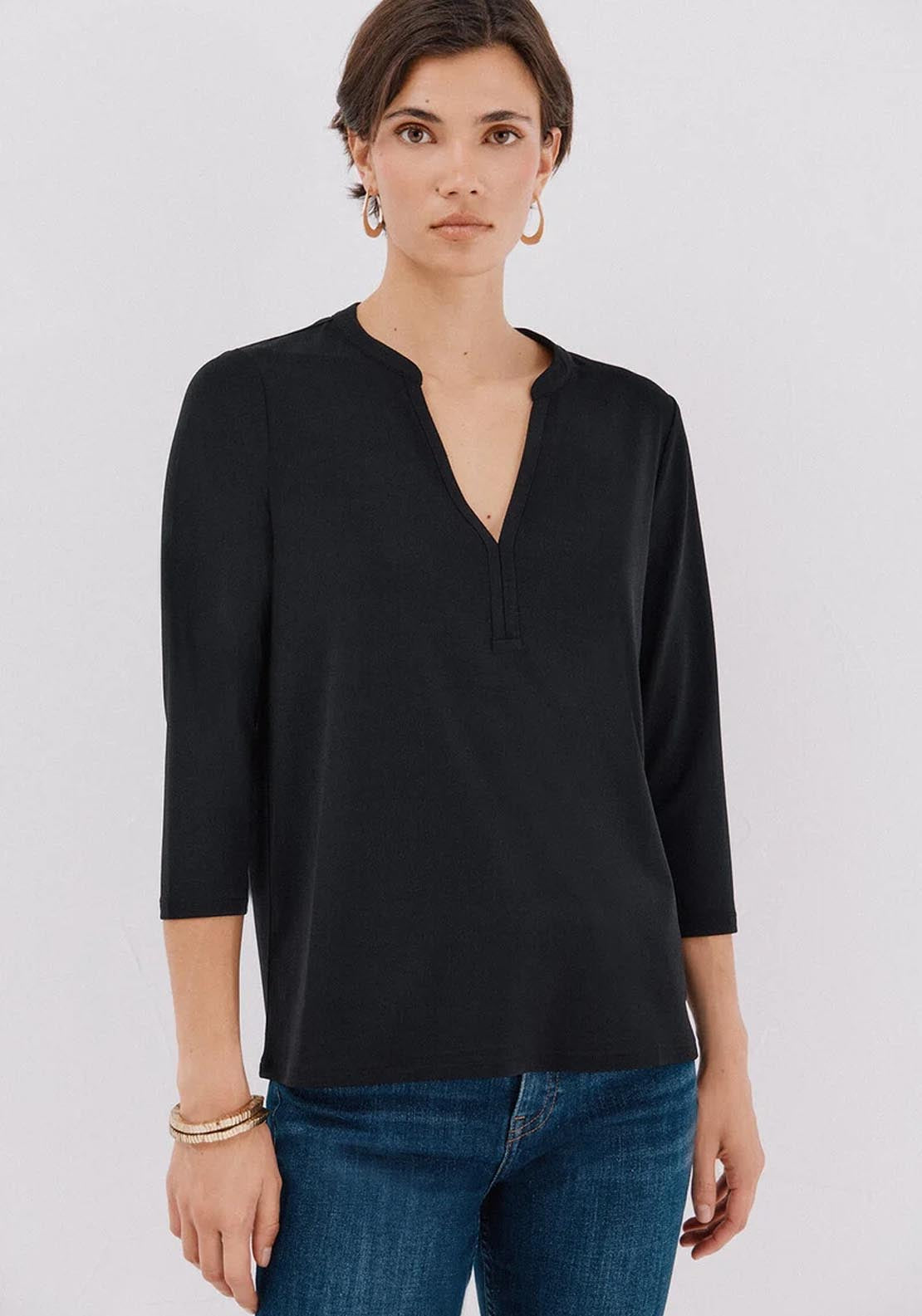 Basic Mandarin Neckline Shirt - Black