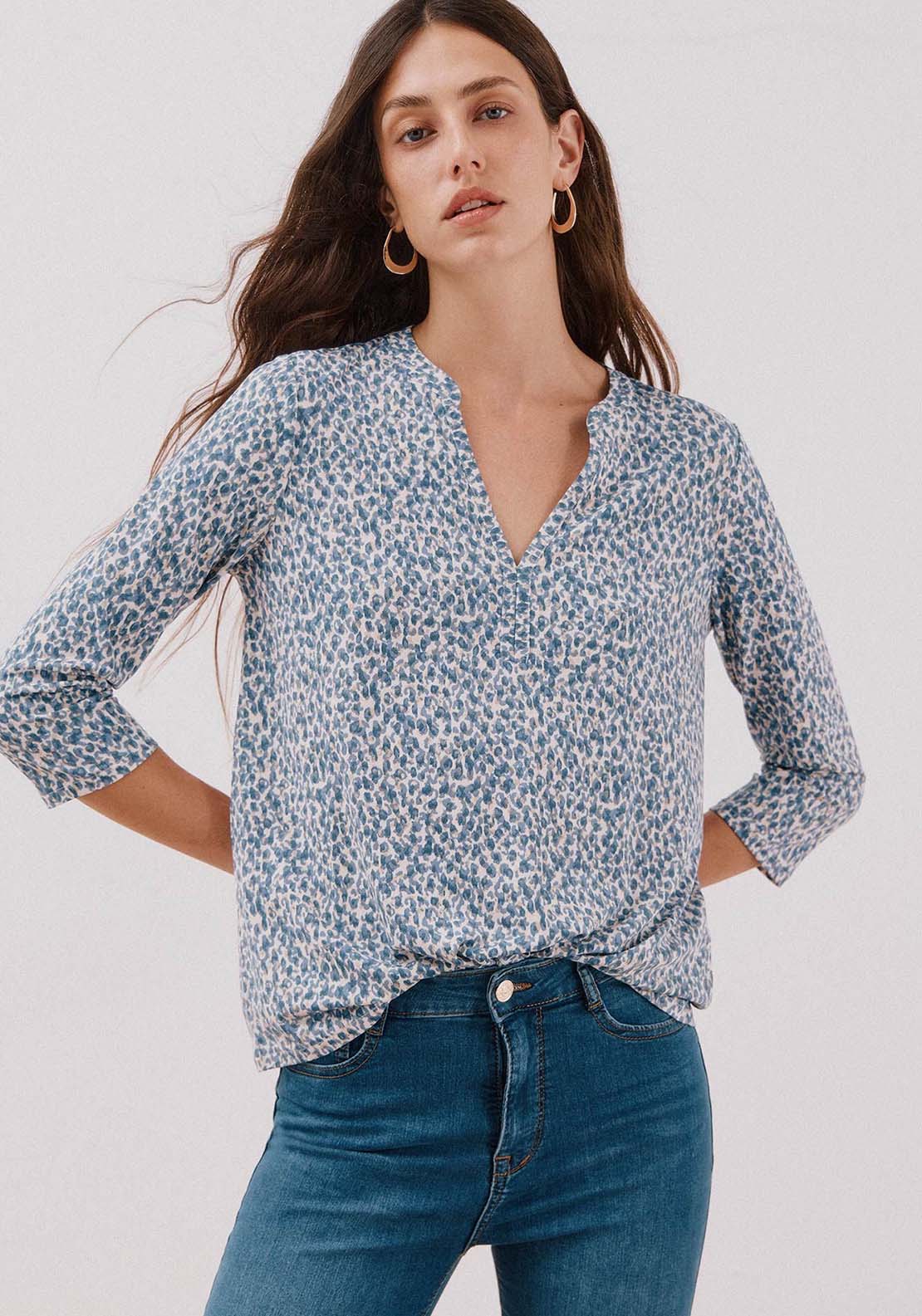 Basic Mandarin Neckline -Shirt - Blue
