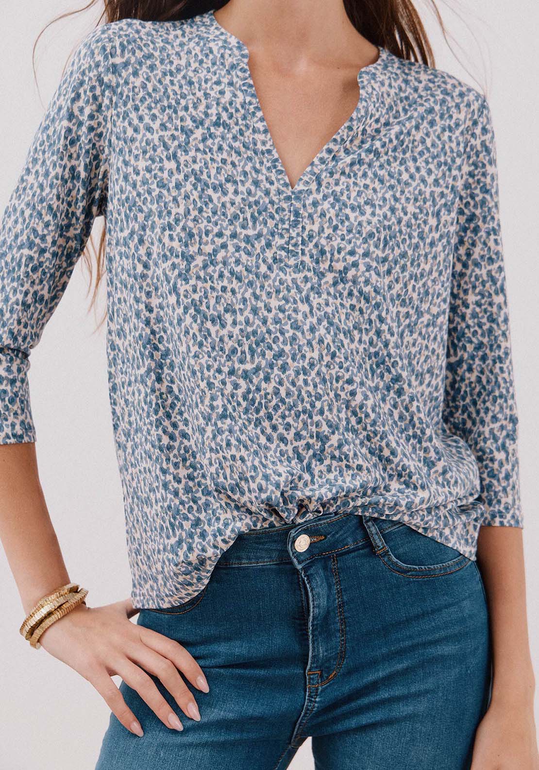 Basic Mandarin Neckline -Shirt - Blue