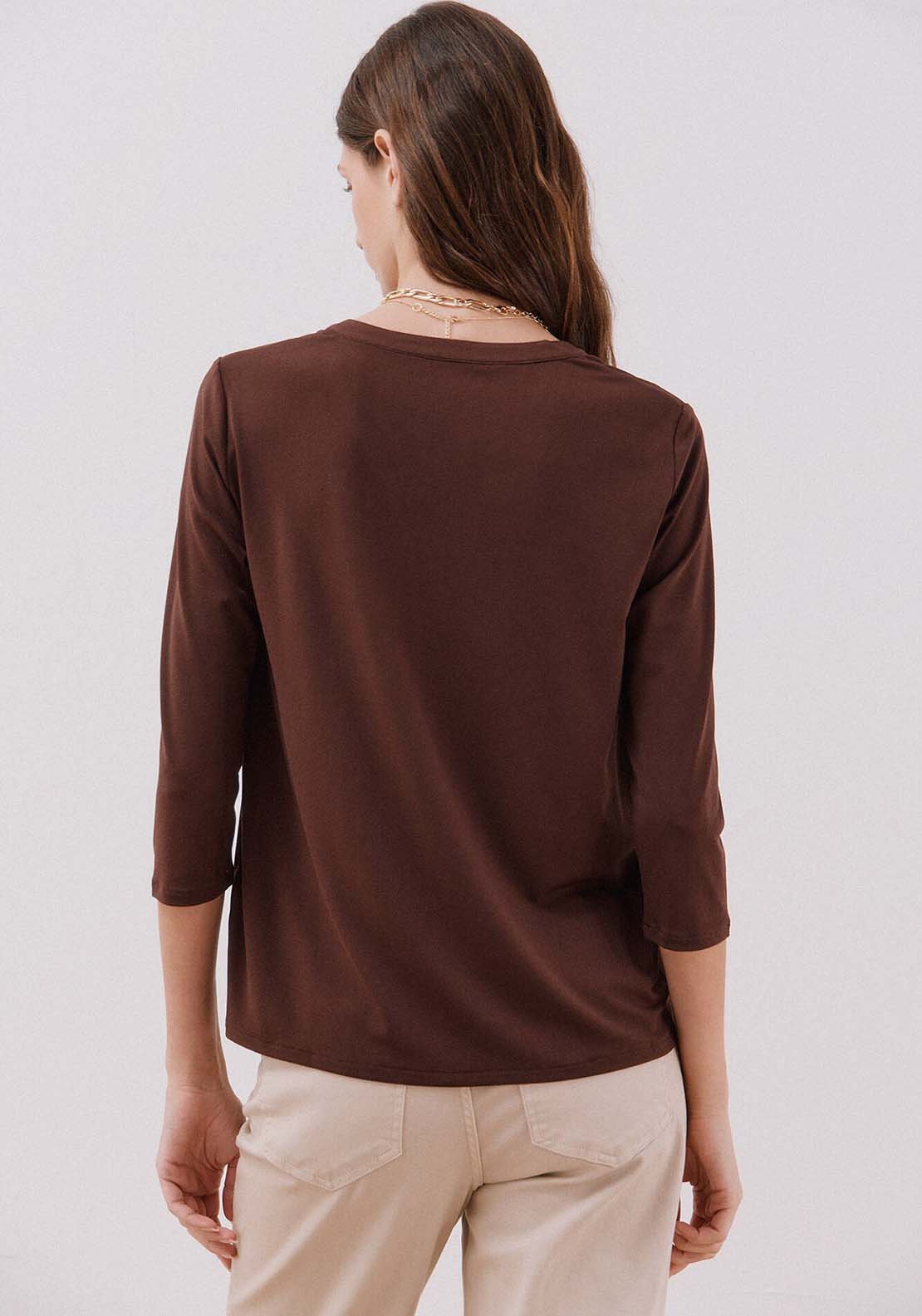 Basic Mandarin Neckline -Shirt - Brown