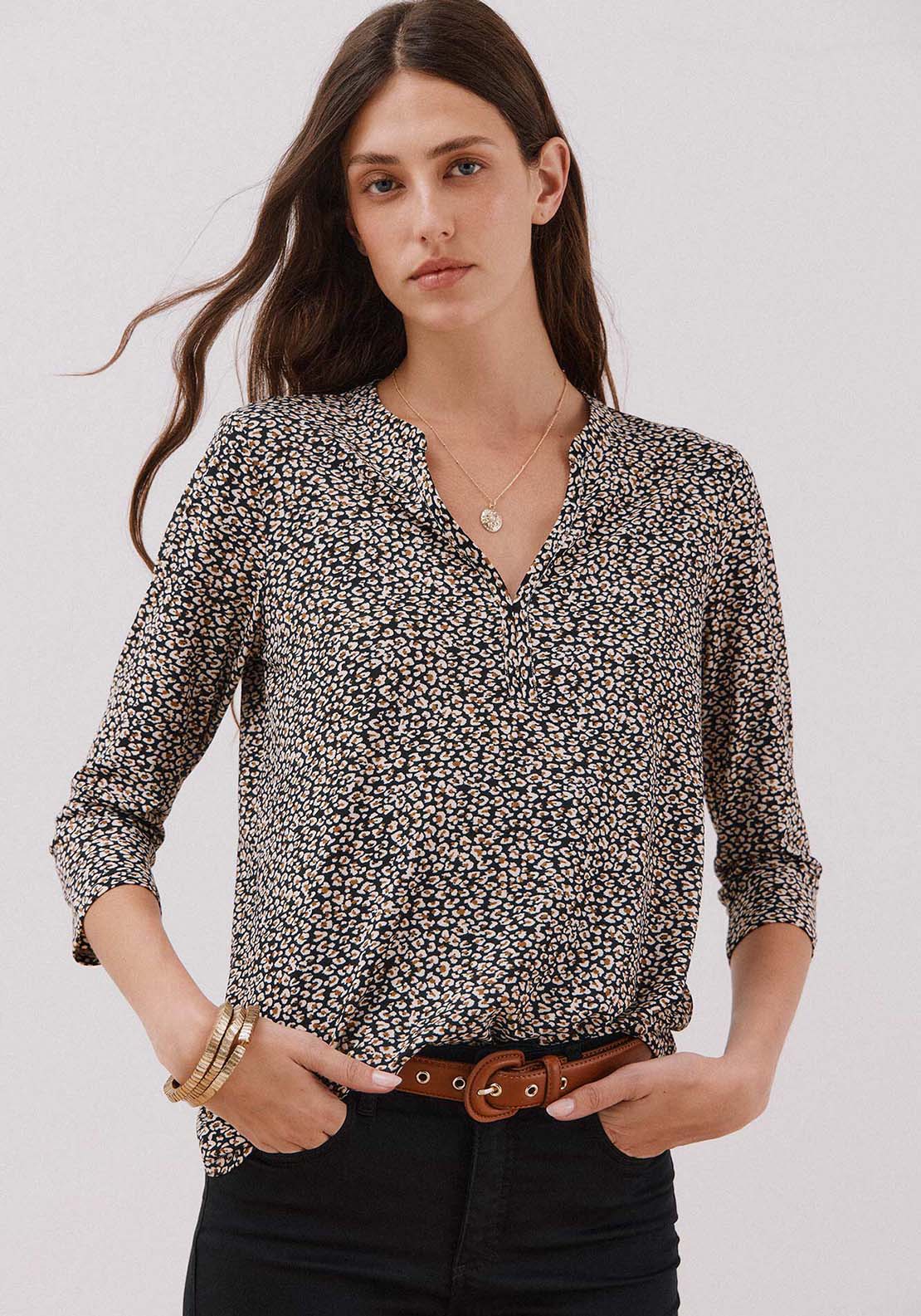Basic Mandarin Neckline -Shirt - Grey