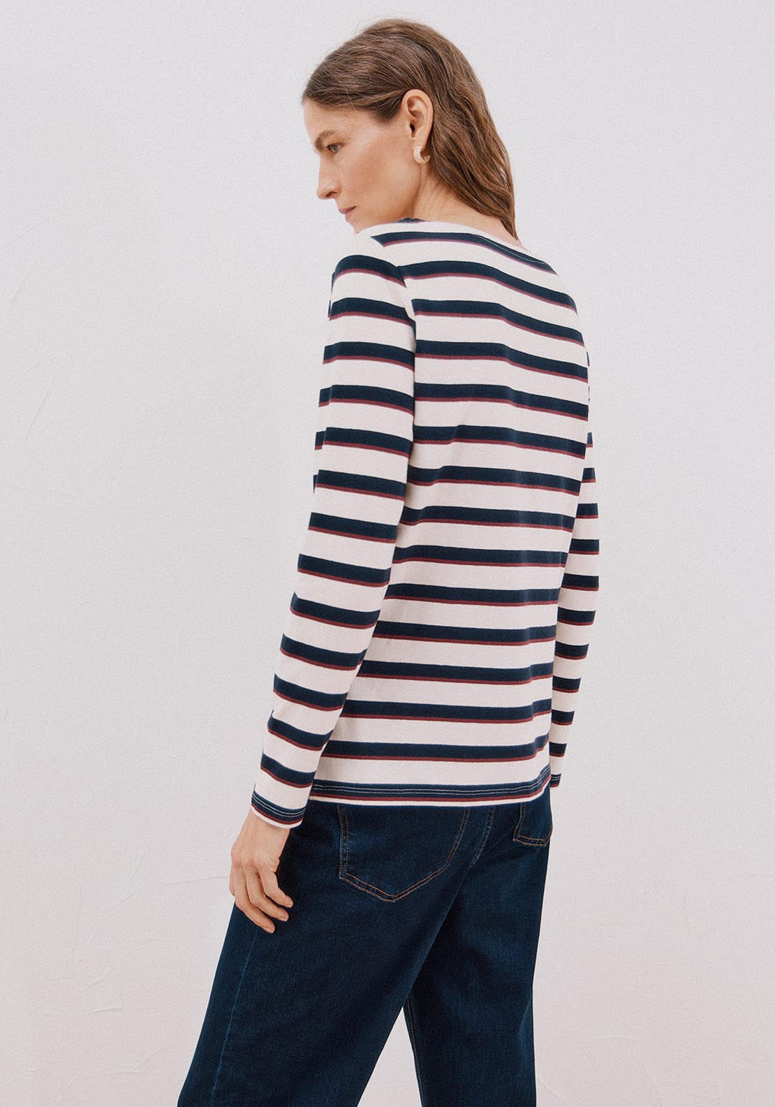 Boat Neck T-Shirt With Buttons - Blue