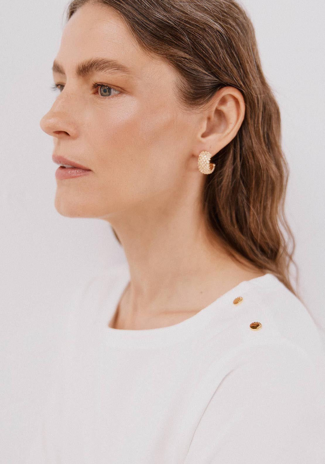 Boat Neck T-Shirt With Buttons - White