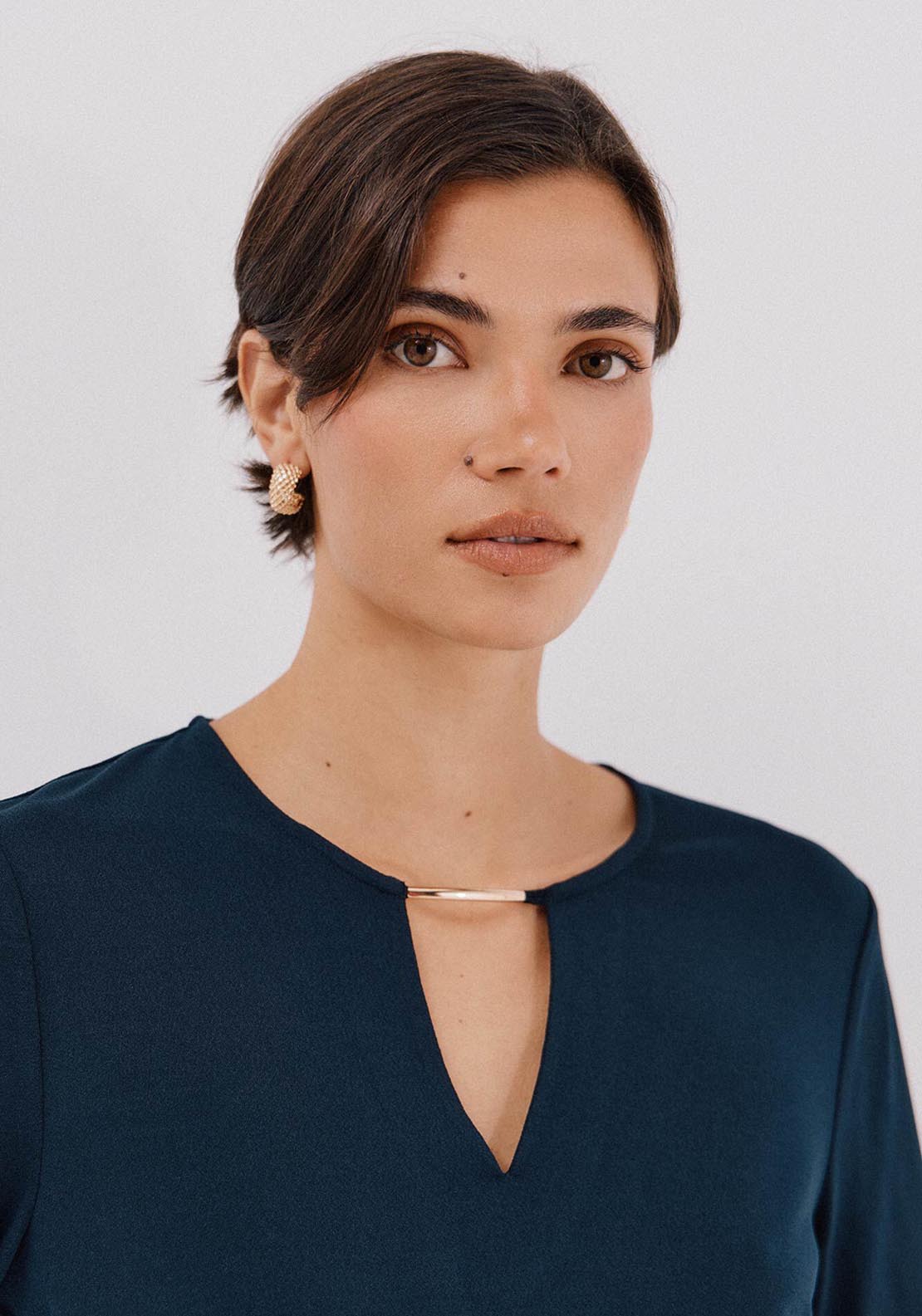 Cortefiel Gold Piece Neckline Top - Blue 4 Shaws Department Stores