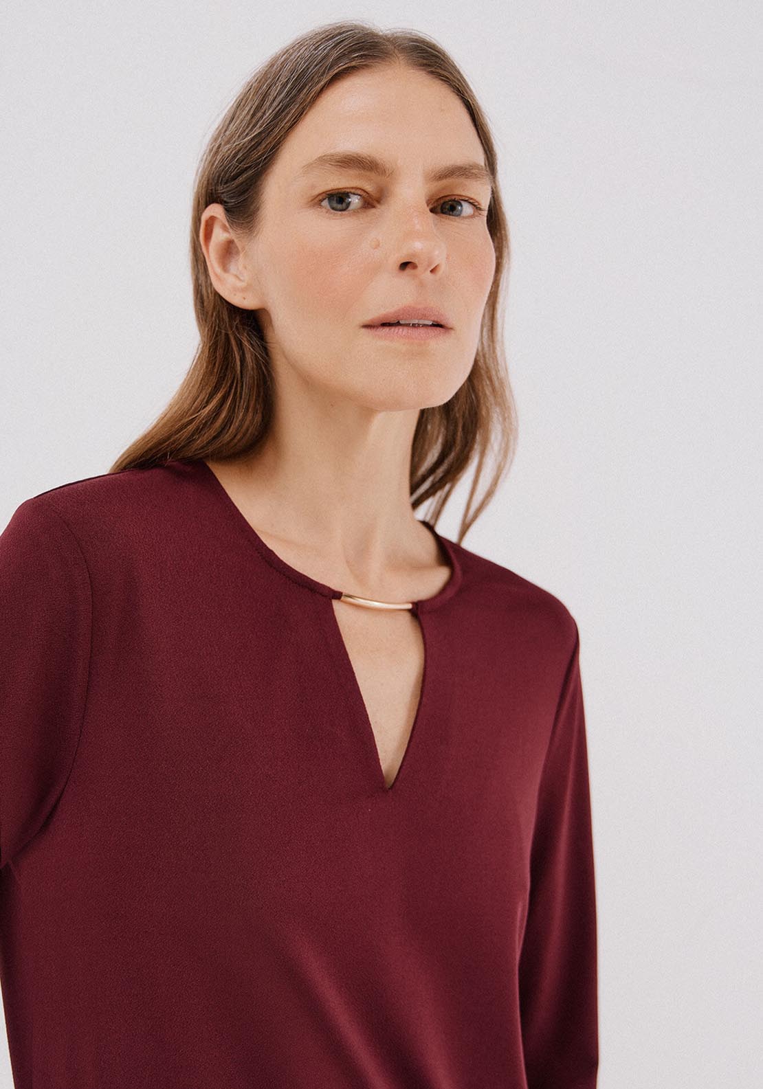 Cortefiel Gold Piece Neckline Top - Red 4 Shaws Department Stores