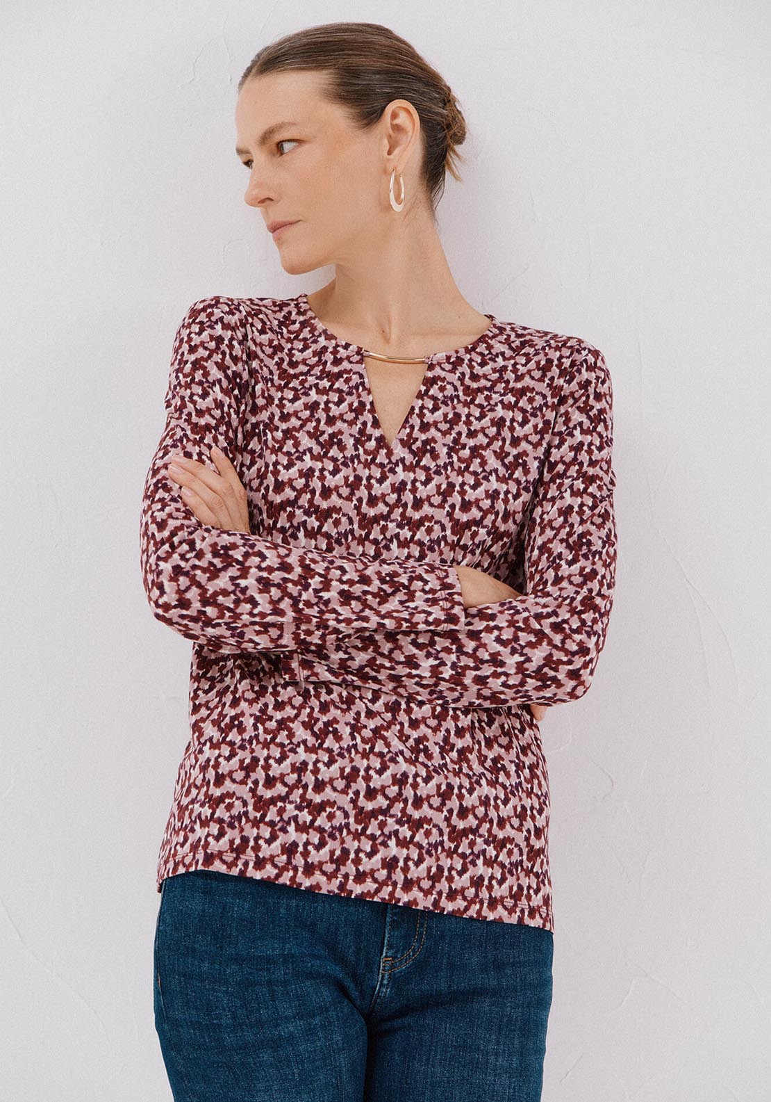 Cortefiel Gold Piece Neckline Top - Multicolour 1 Shaws Department Stores