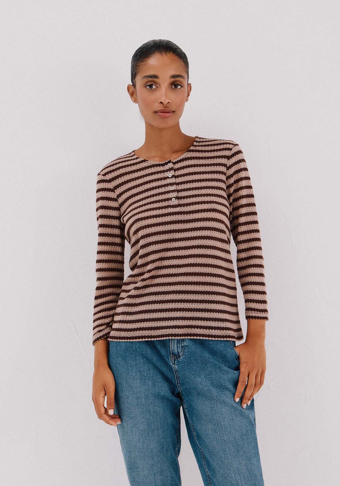 Striped Structured Top - Brown