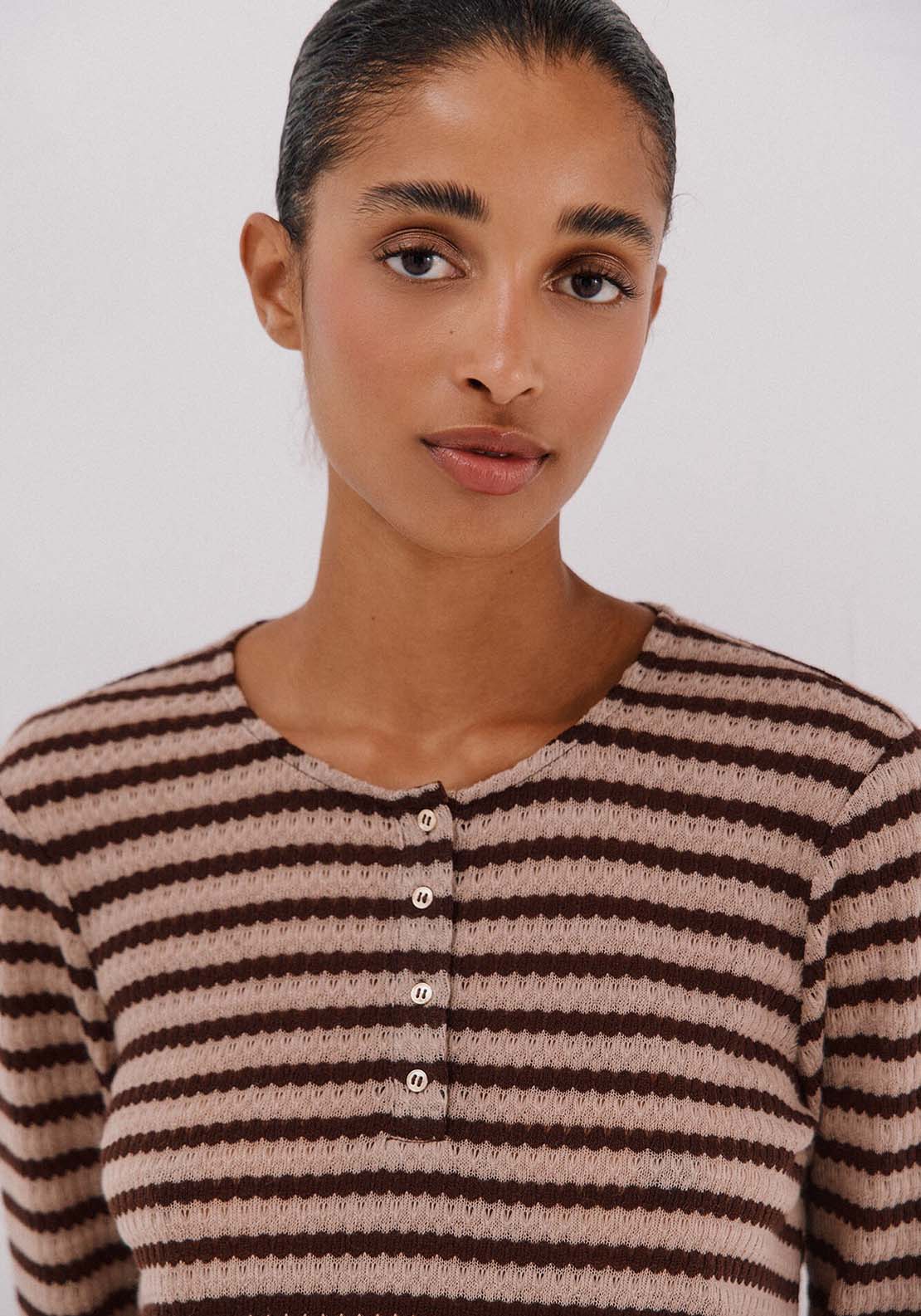 Striped Structured Top - Brown