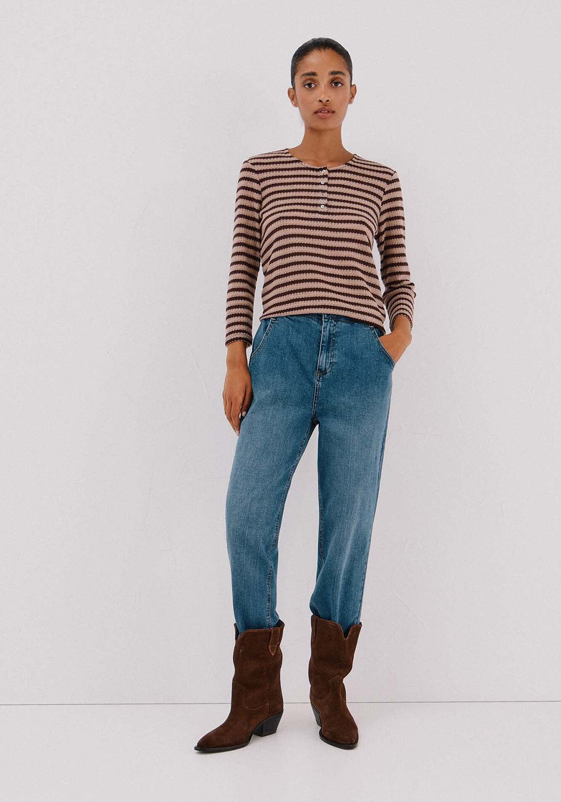 Striped Structured Top - Brown