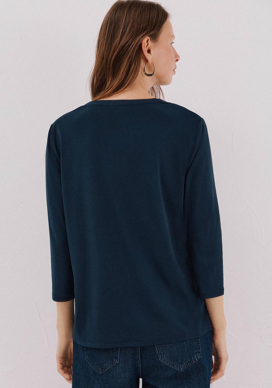 Basic Top With Mandarin Collar - Blue