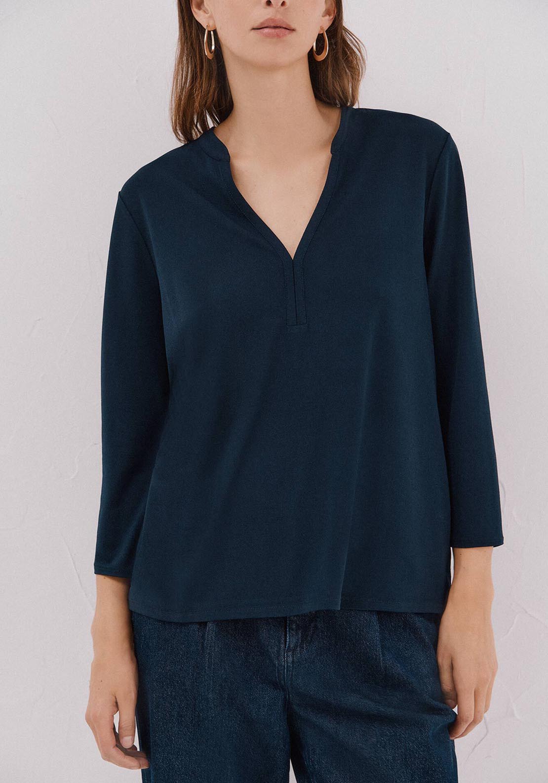 Basic Top With Mandarin Collar - Blue