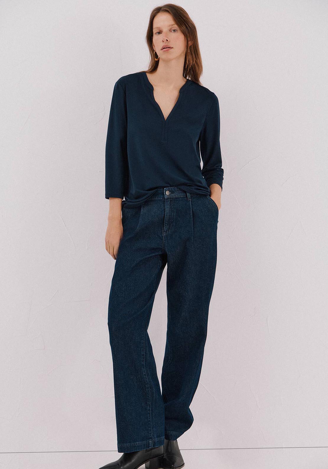 Basic Top With Mandarin Collar - Blue