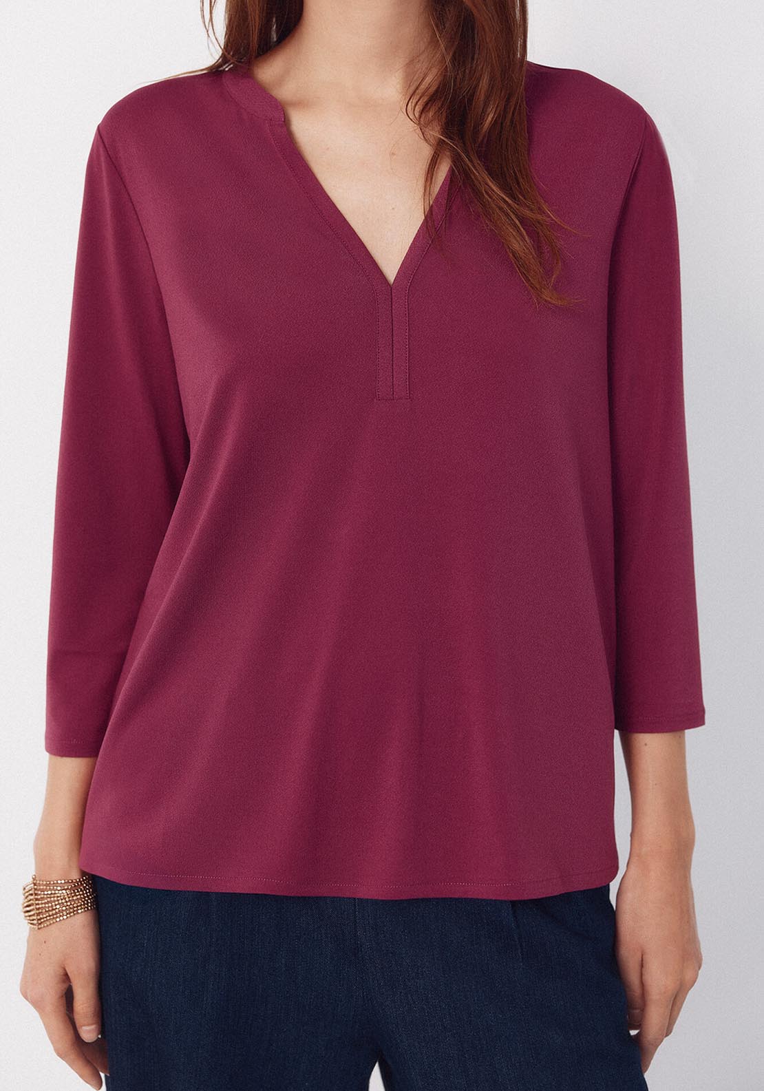 Basic Top With Mandarin Collar - Purple