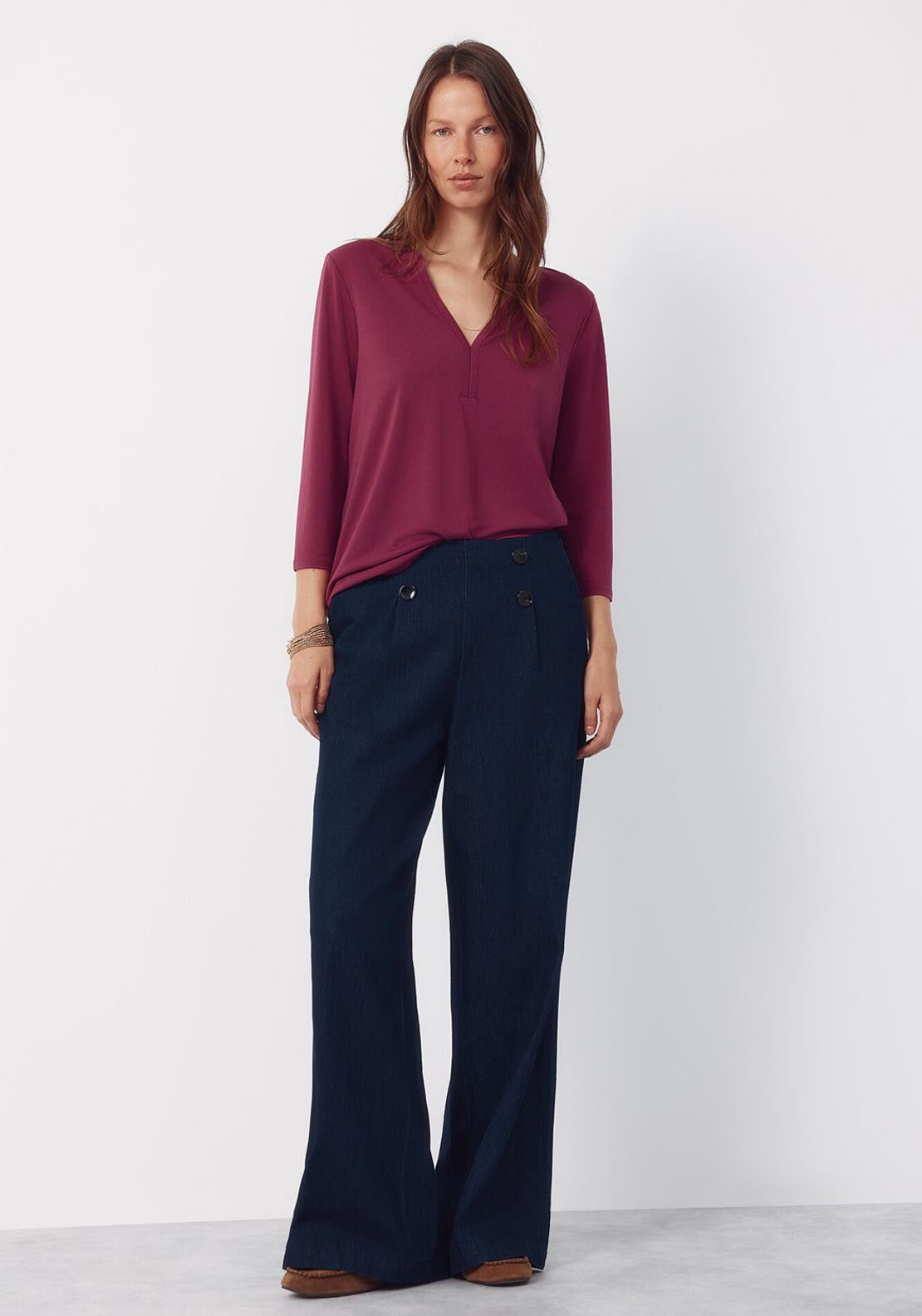 Basic Top With Mandarin Collar - Purple