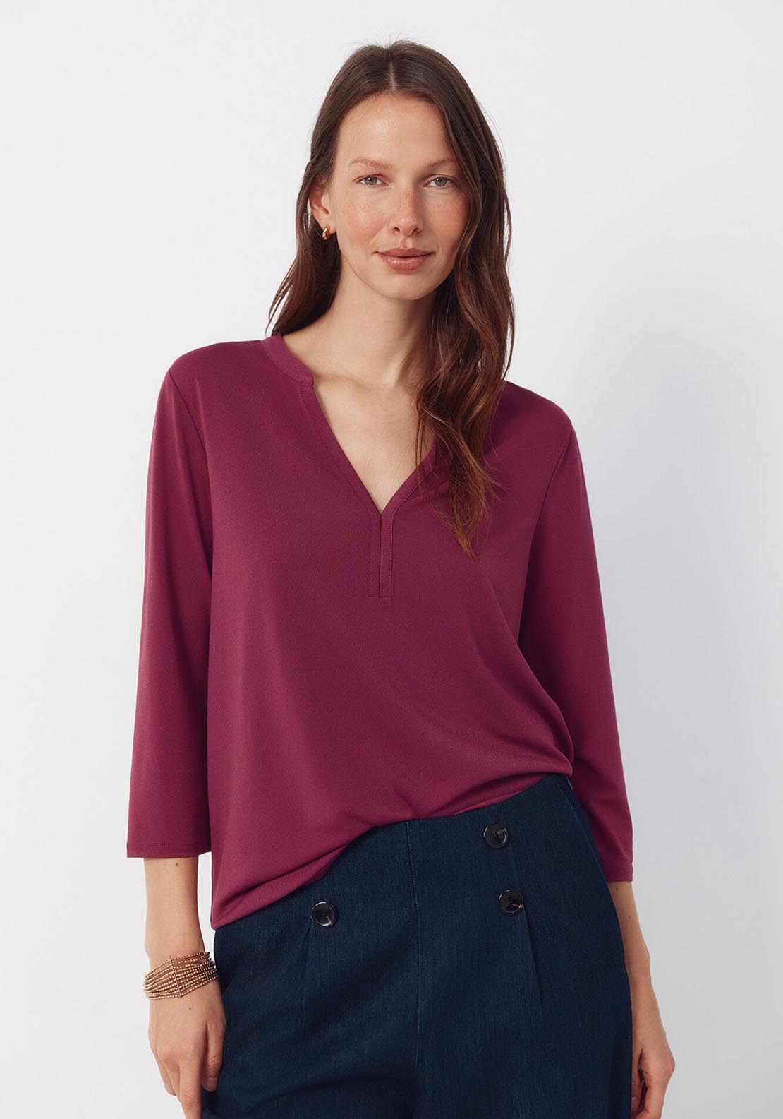 Basic Top With Mandarin Collar - Purple