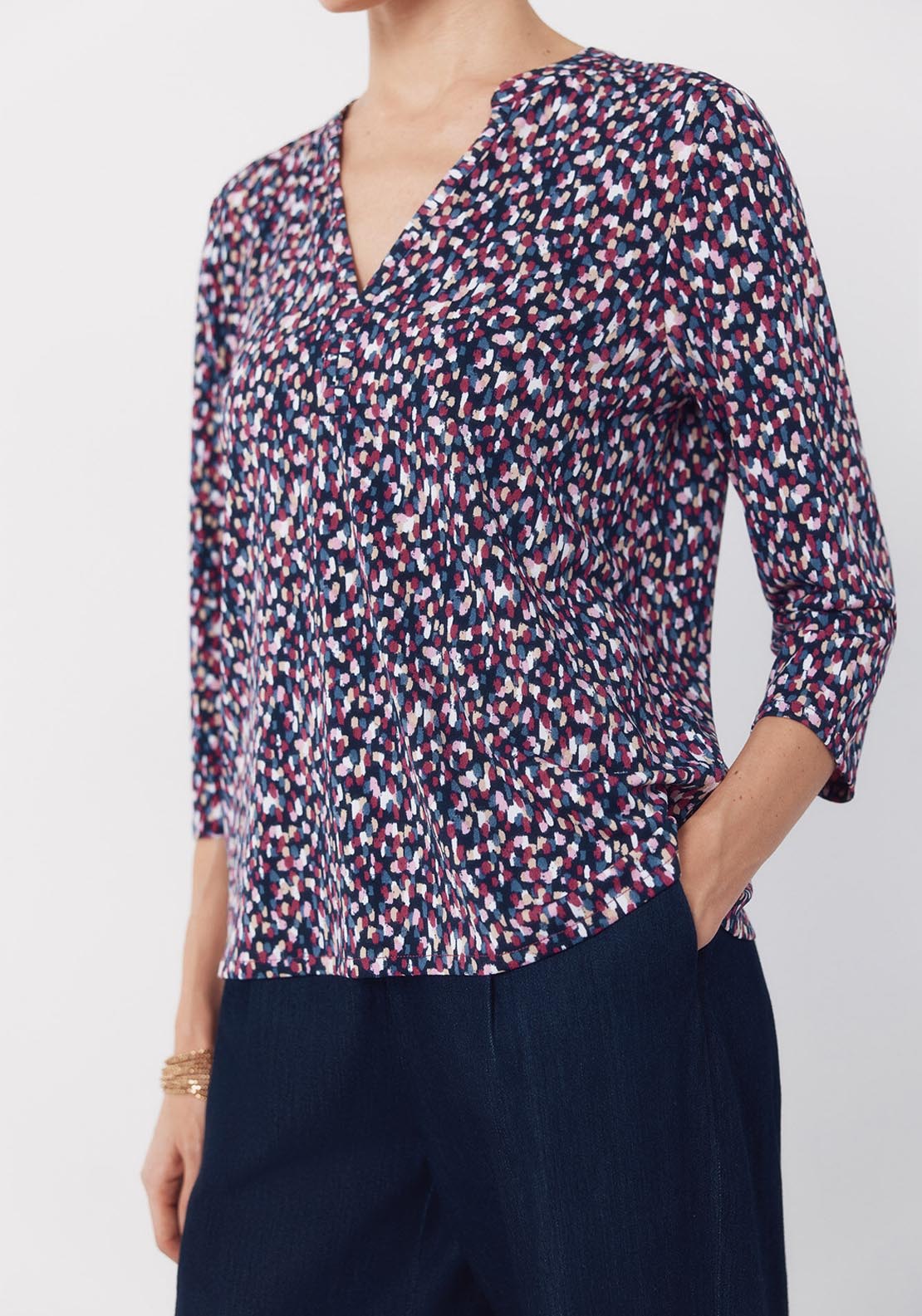 Basic Top With Mandarin Collar - Multicolour
