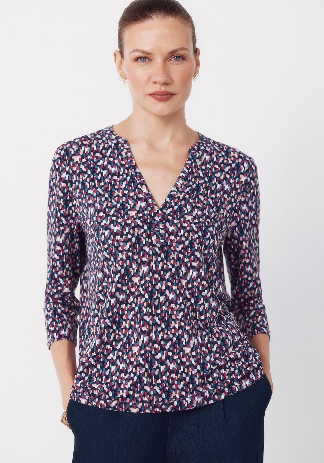 Basic Top With Mandarin Collar - Multicolour