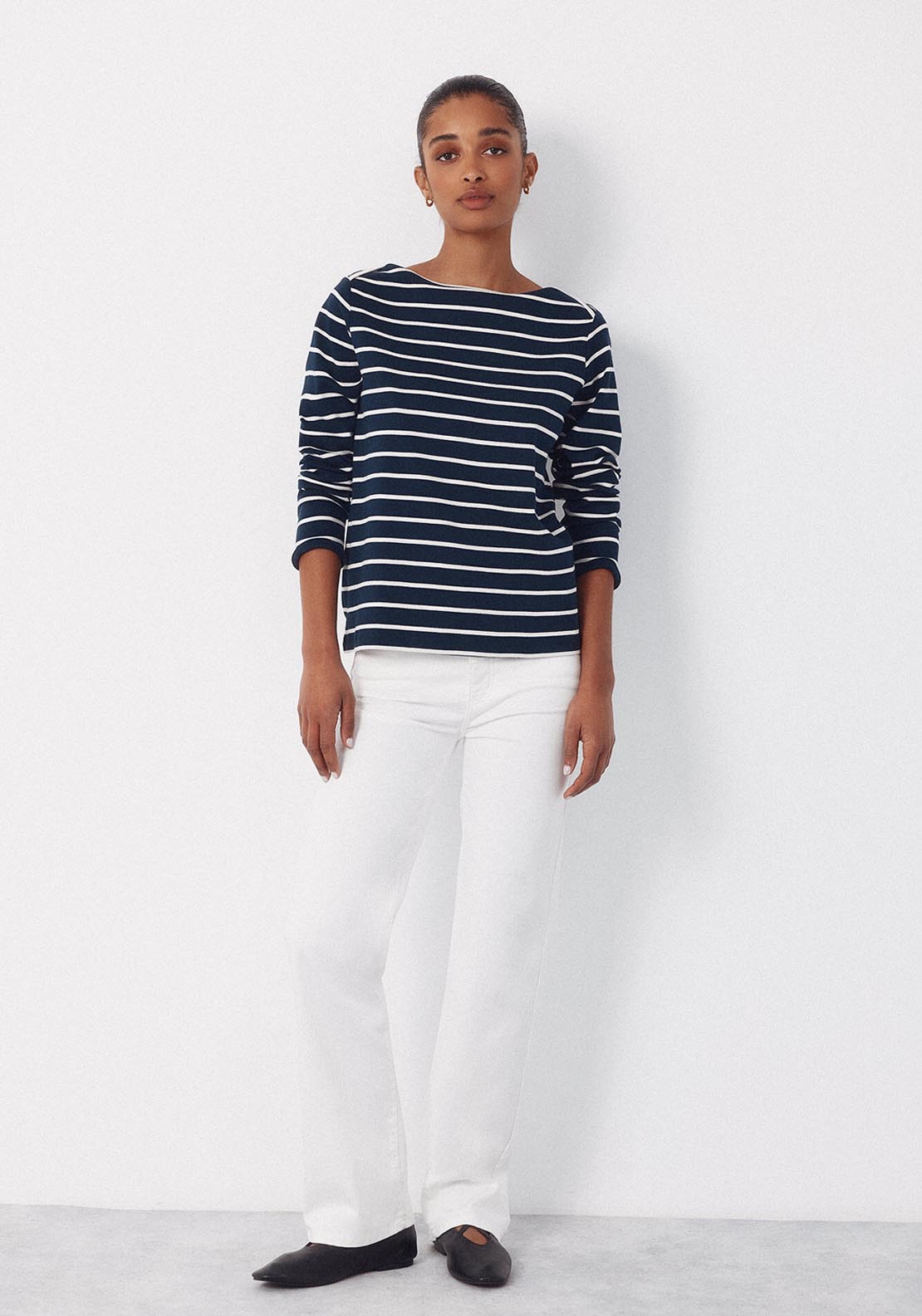 Contrast Boat Neck T Shirt - Blue
