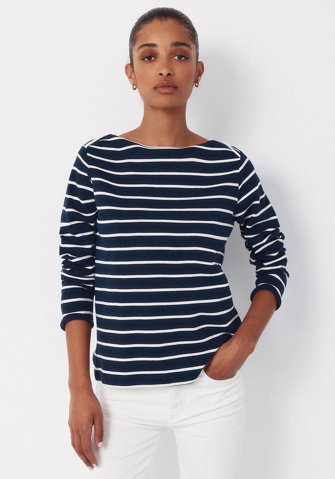 Contrast Boat Neck T Shirt - Blue