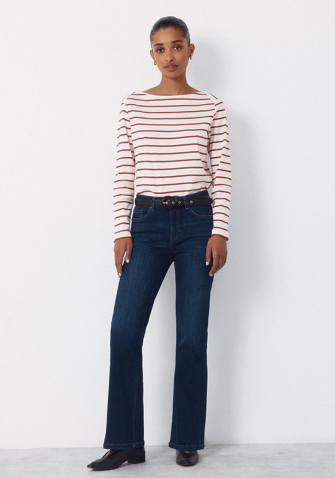 Contrast Boat Neck T Shirt - Red