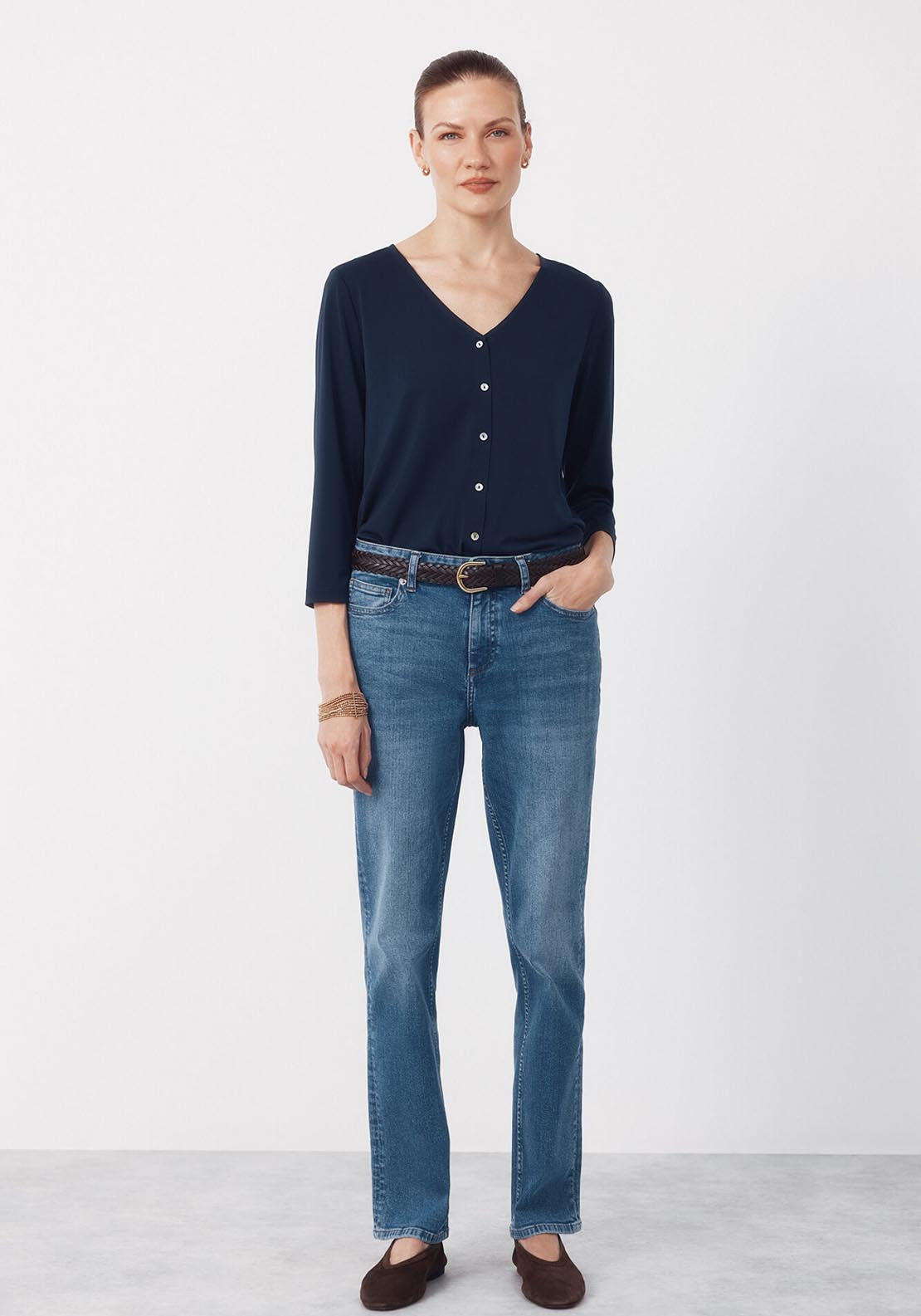 V NeckTop With Buttons - Blue