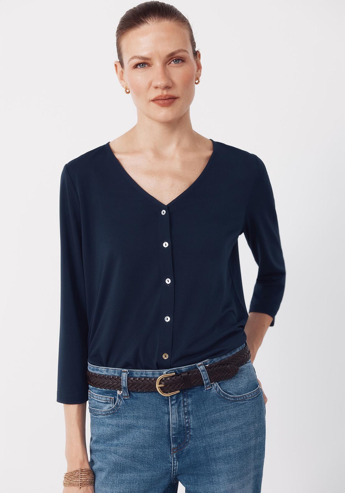 V NeckTop With Buttons - Blue