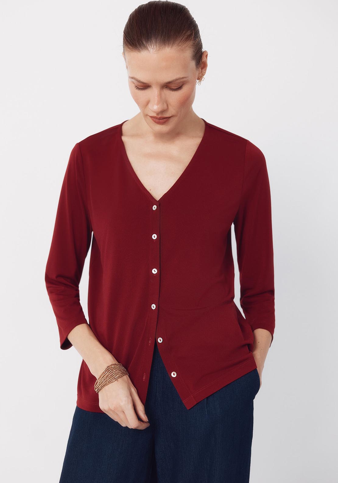 V NeckTop With Buttons - Pink