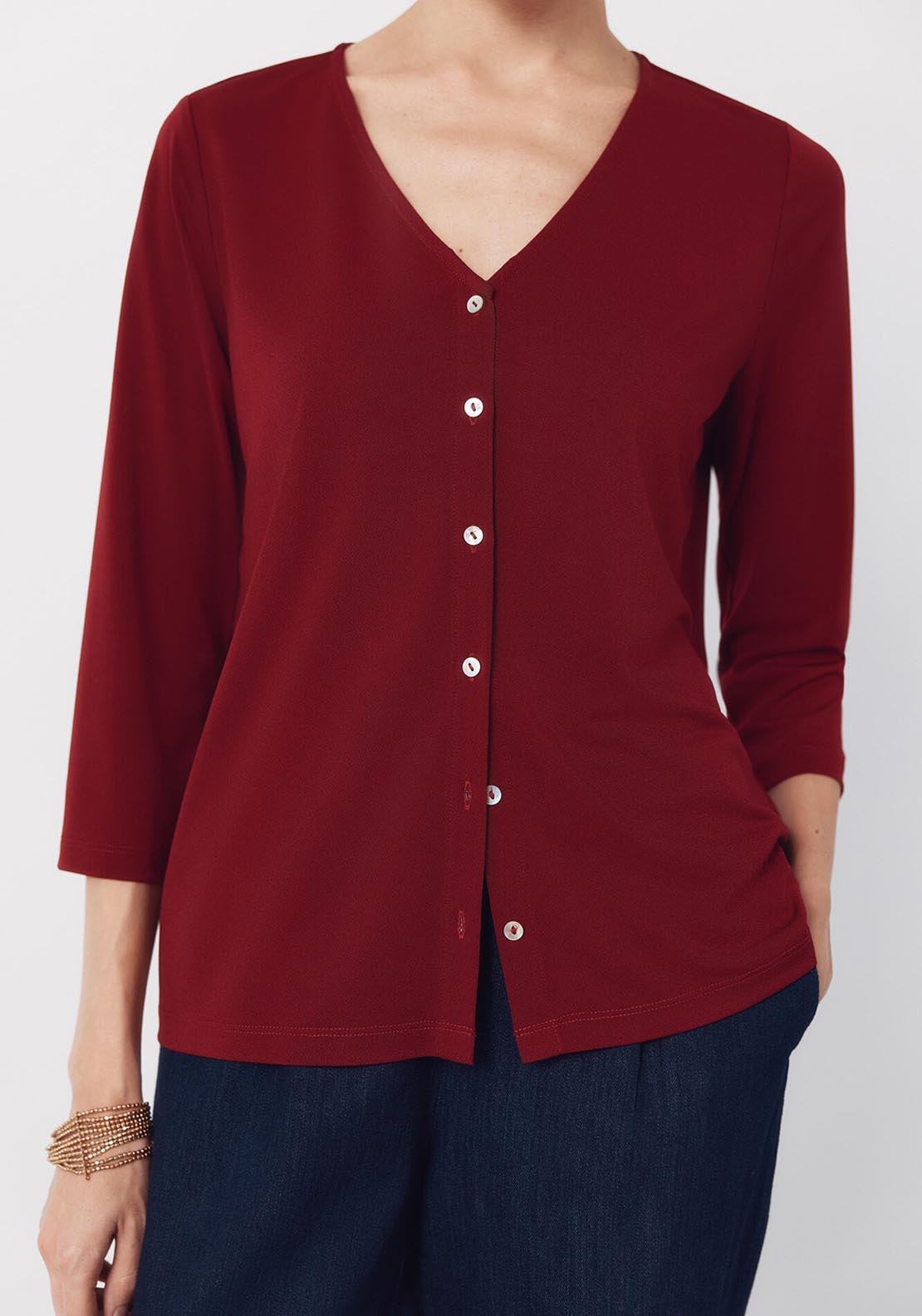 V NeckTop With Buttons - Pink