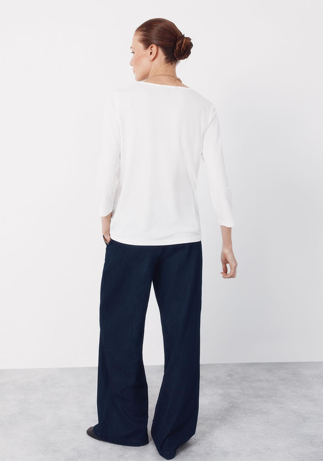 V NeckTop With Buttons - Cream