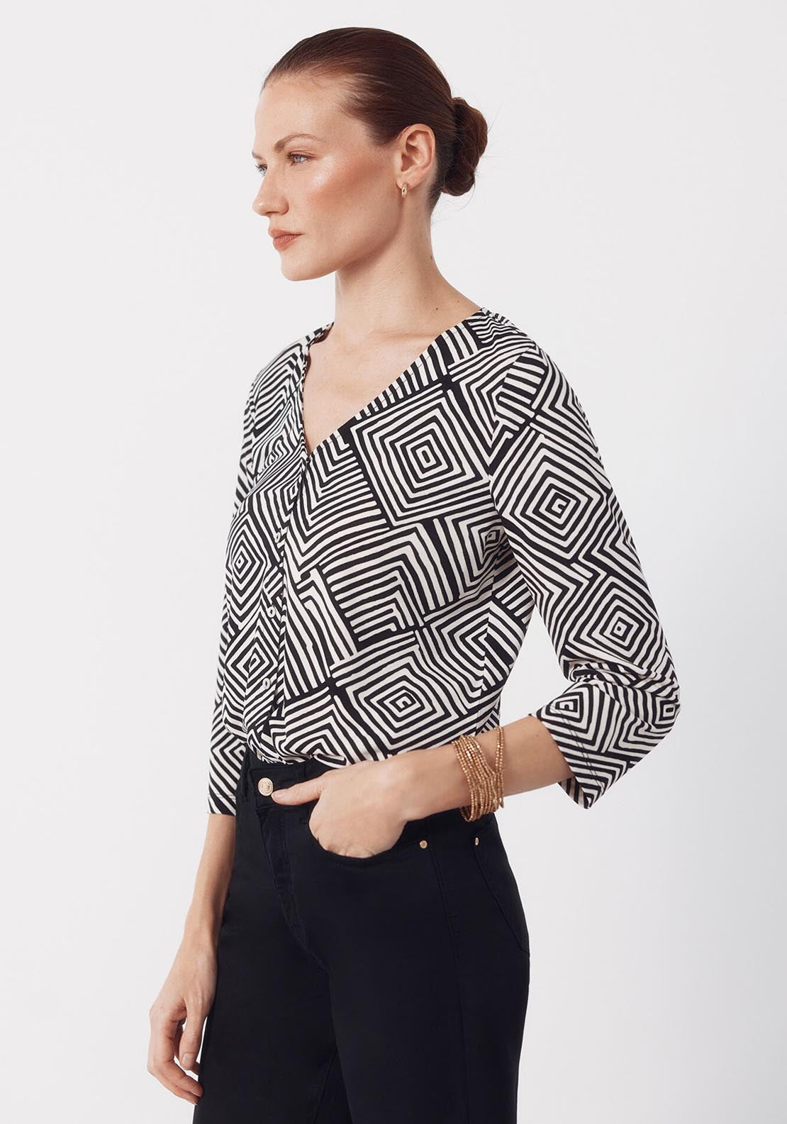 V NeckTop With Buttons - Burgundy