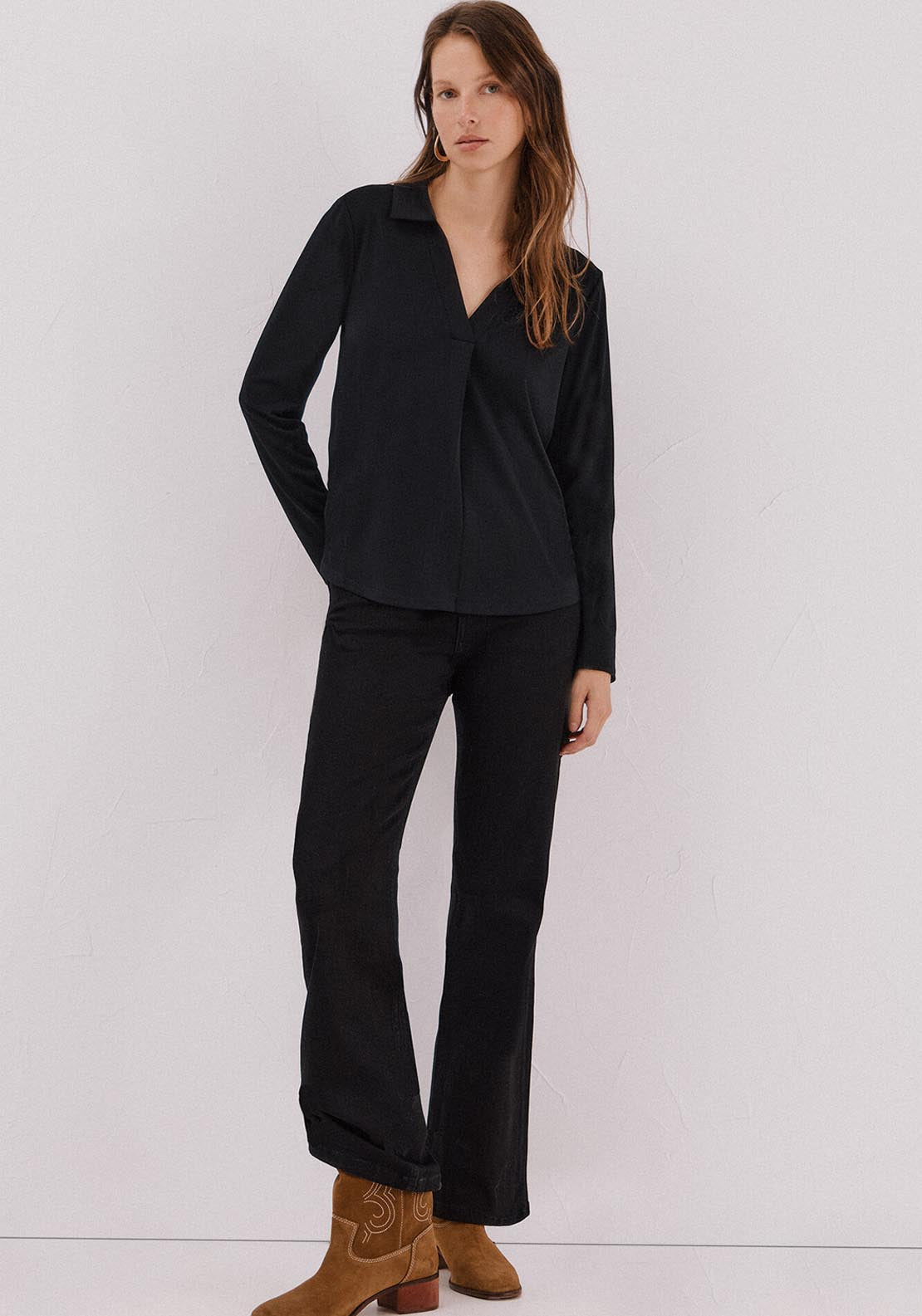 Polo Shirt Neck T-Shirt - Black