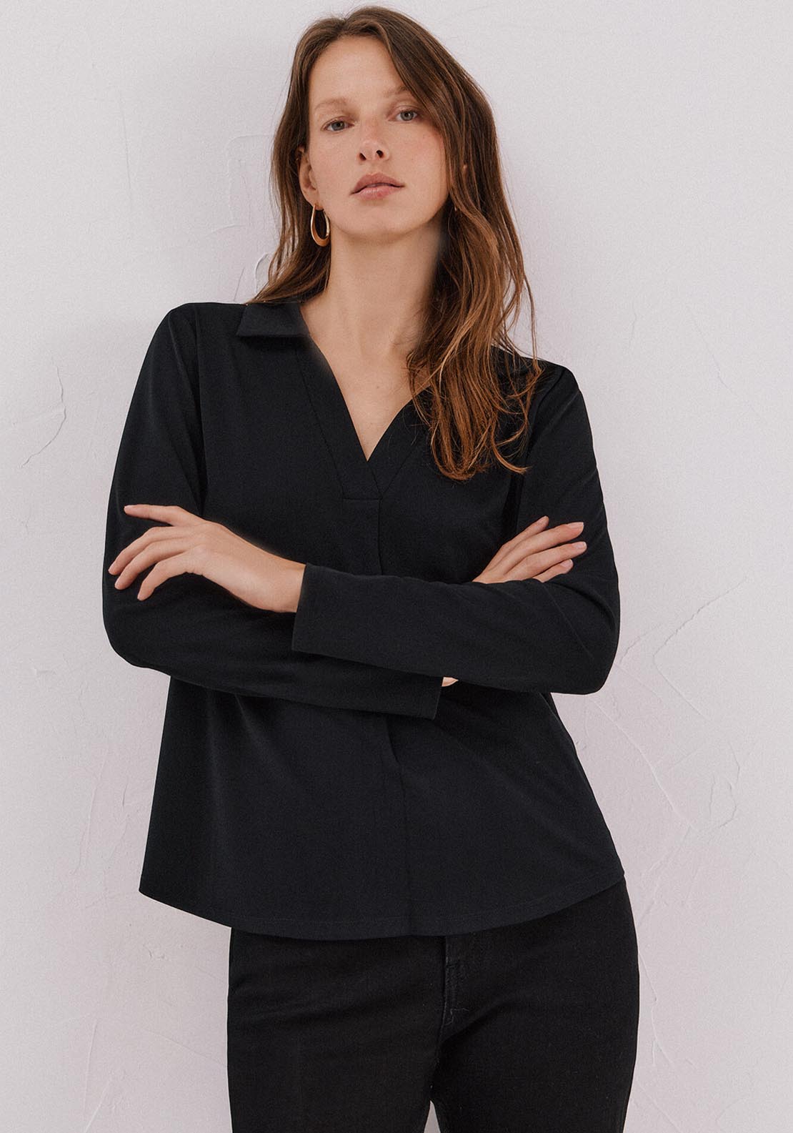 Polo Shirt Neck T-Shirt - Black