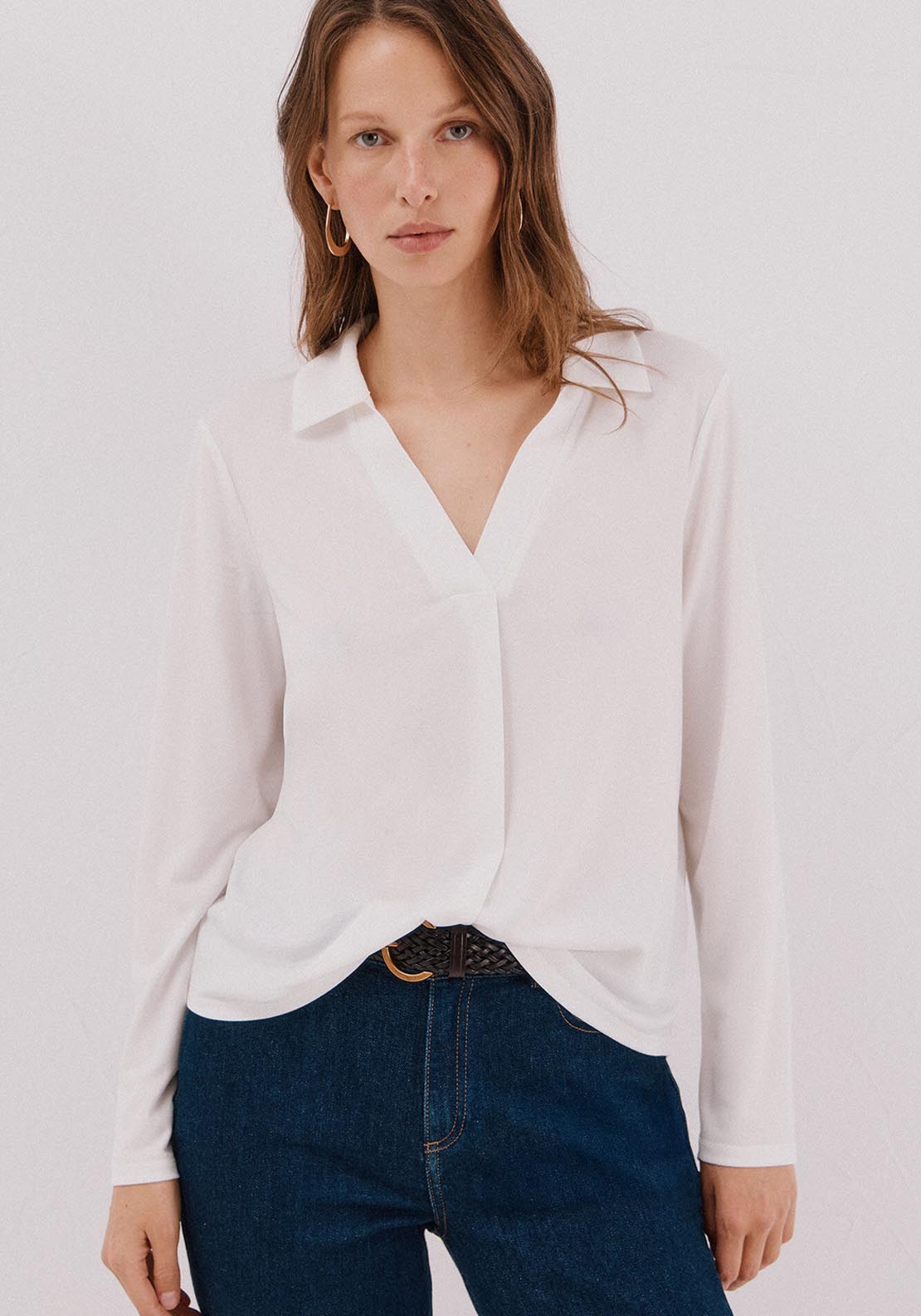 Polo Shirt Neck T-Shirt - Cream