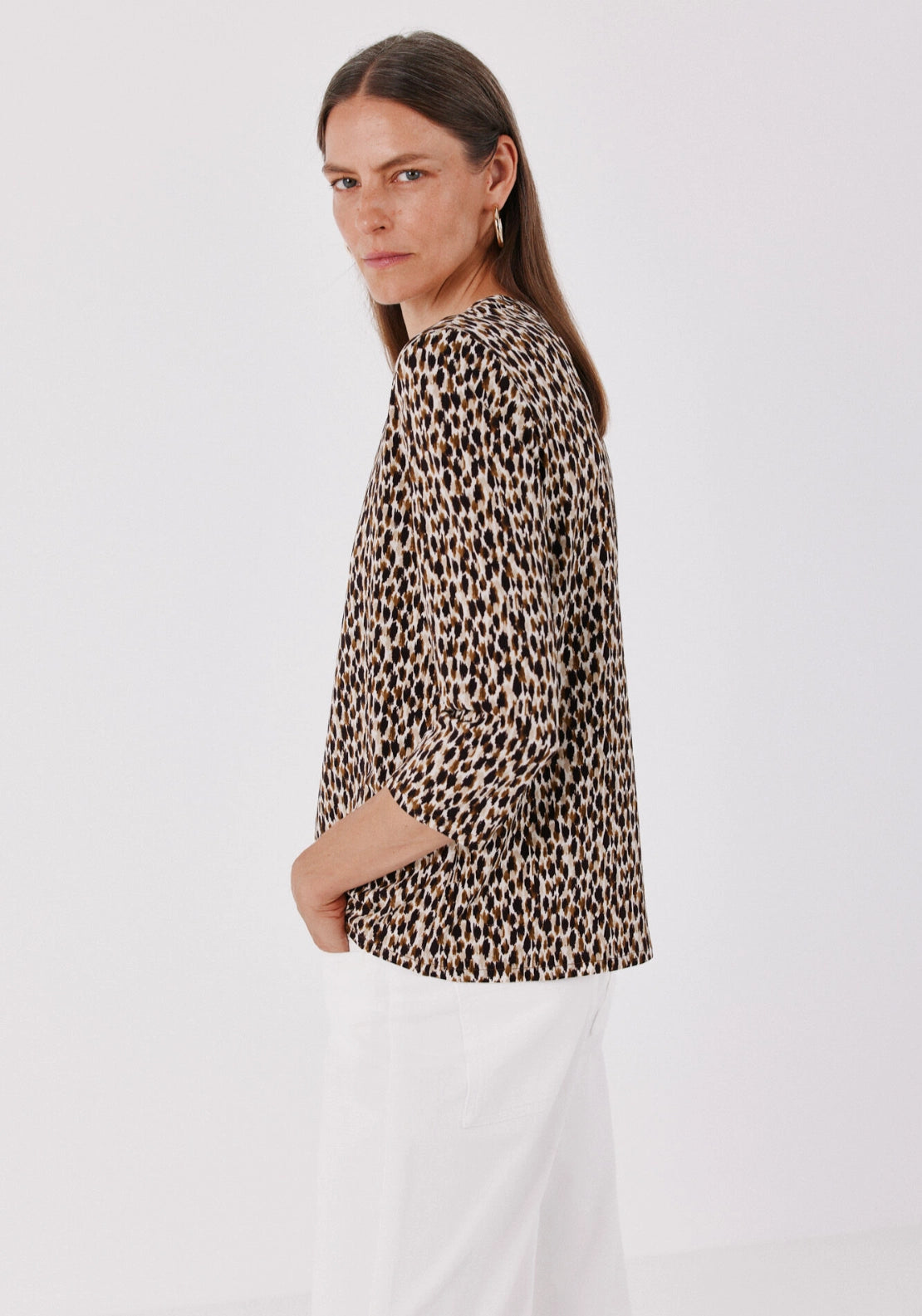 Henley T-Shirt - Brown Print