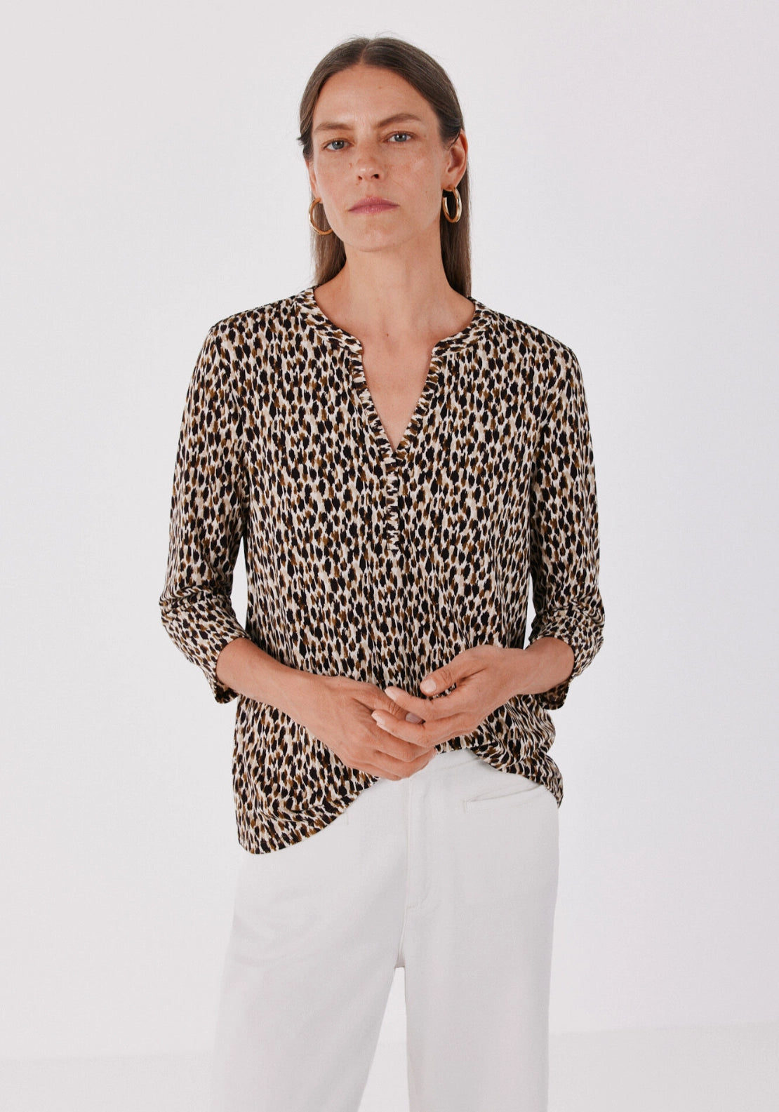 Henley T-Shirt - Brown Print