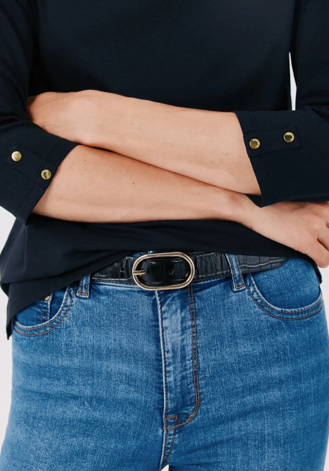 Boat Neck T-Shirt With Gold Buttons - Black