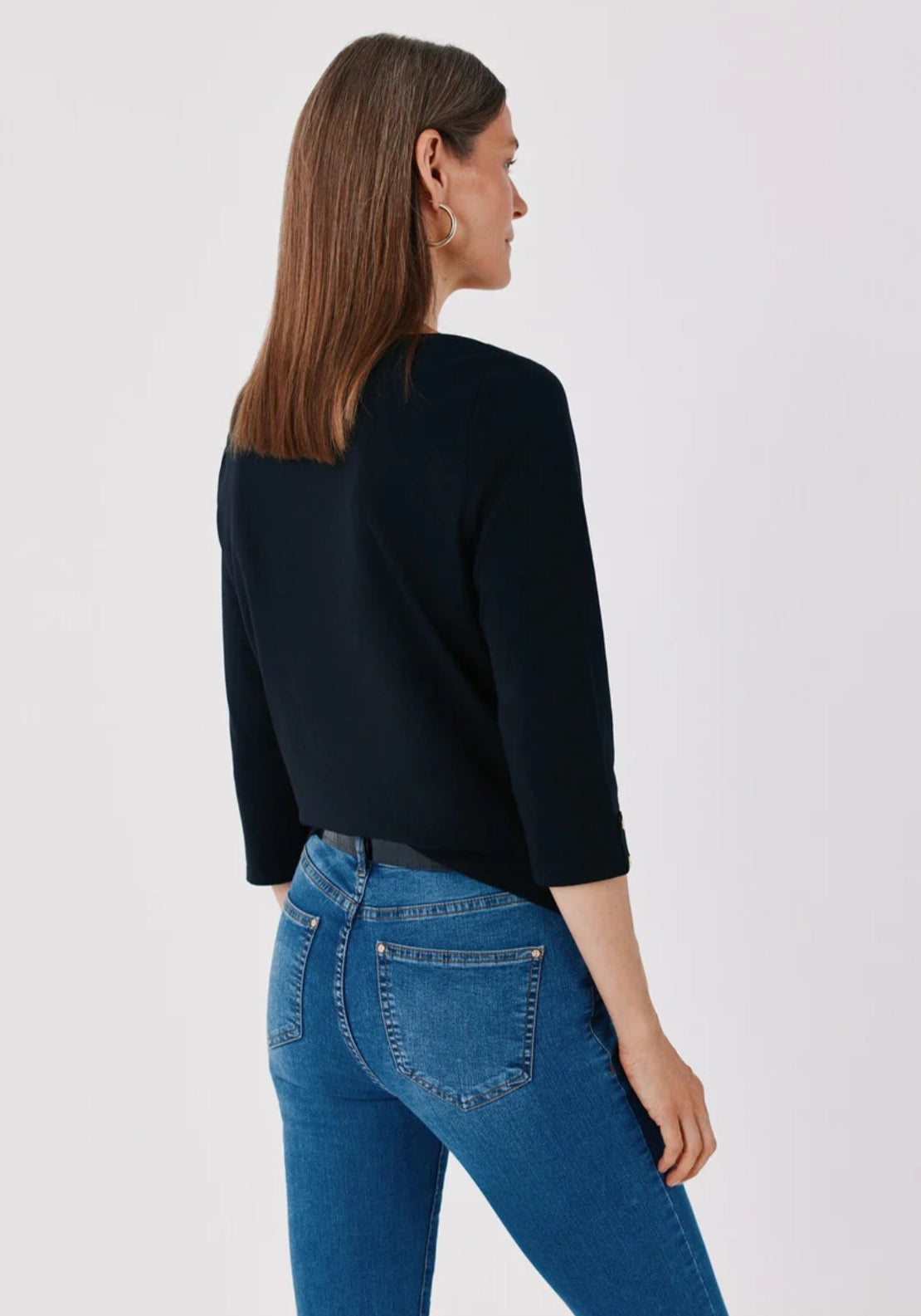 Boat Neck T-Shirt With Gold Buttons - Black