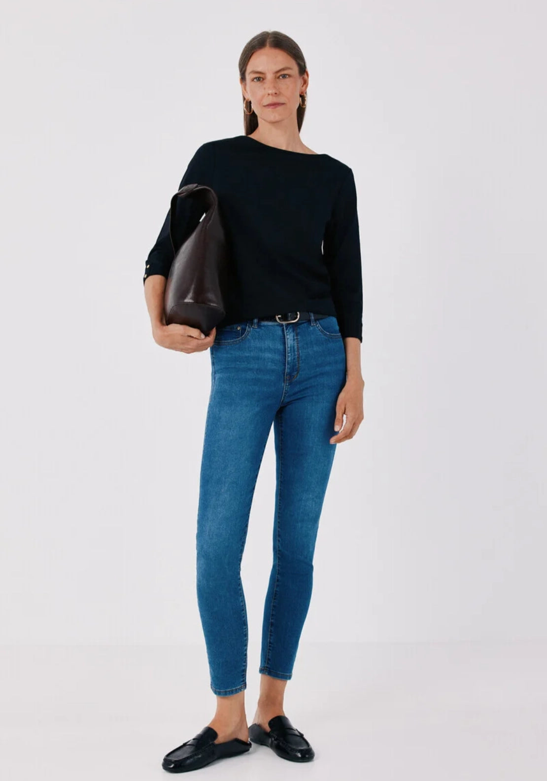 Boat Neck T-Shirt With Gold Buttons - Black