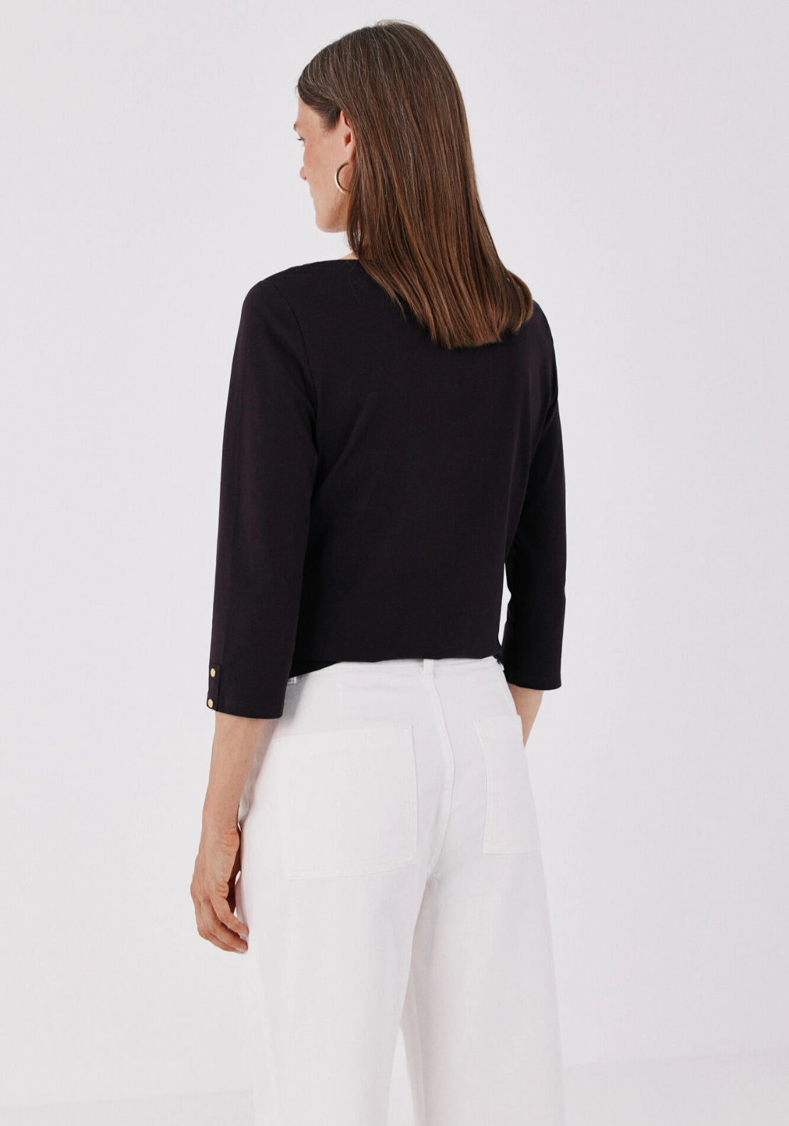 Boat Neck T-Shirt With Gold Buttons - Dark Brown