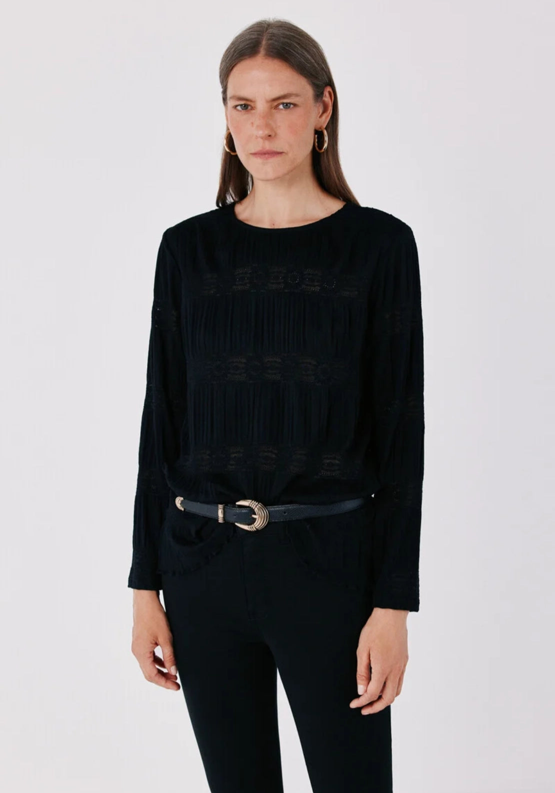Cortefiel Floral Lace Fabric Blouse - Black 1 Shaws Department Stores