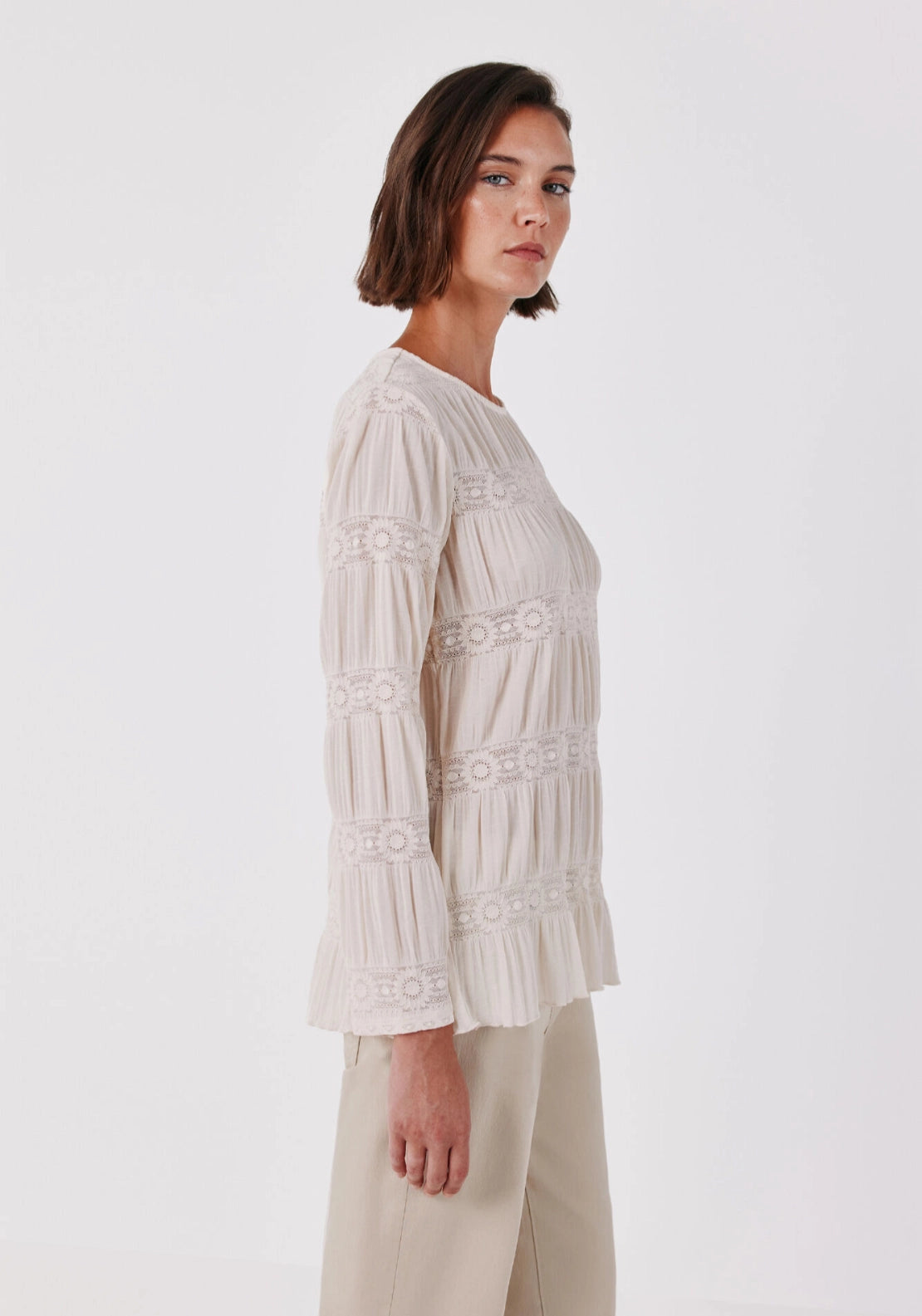 Floral Lace Fabric Blouse - Ivory
